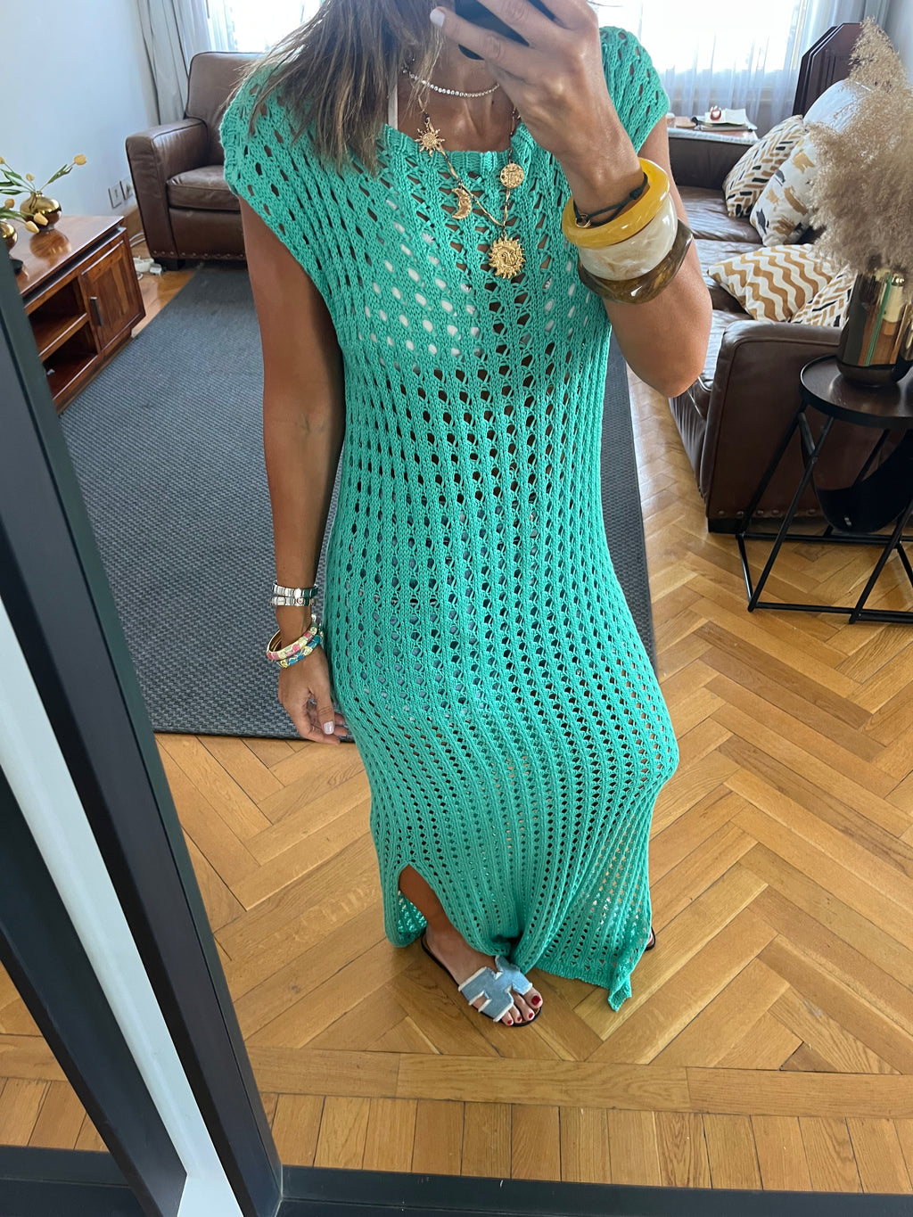 Turquoise Warm Morning Longline Crochet Coverup