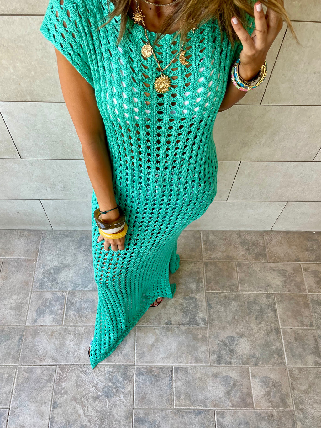 Turquoise Warm Morning Longline Crochet Coverup
