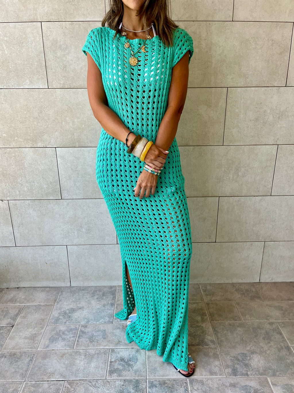 Turquoise Warm Morning Longline Crochet Coverup