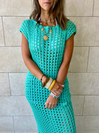 Turquoise Warm Morning Longline Crochet Coverup