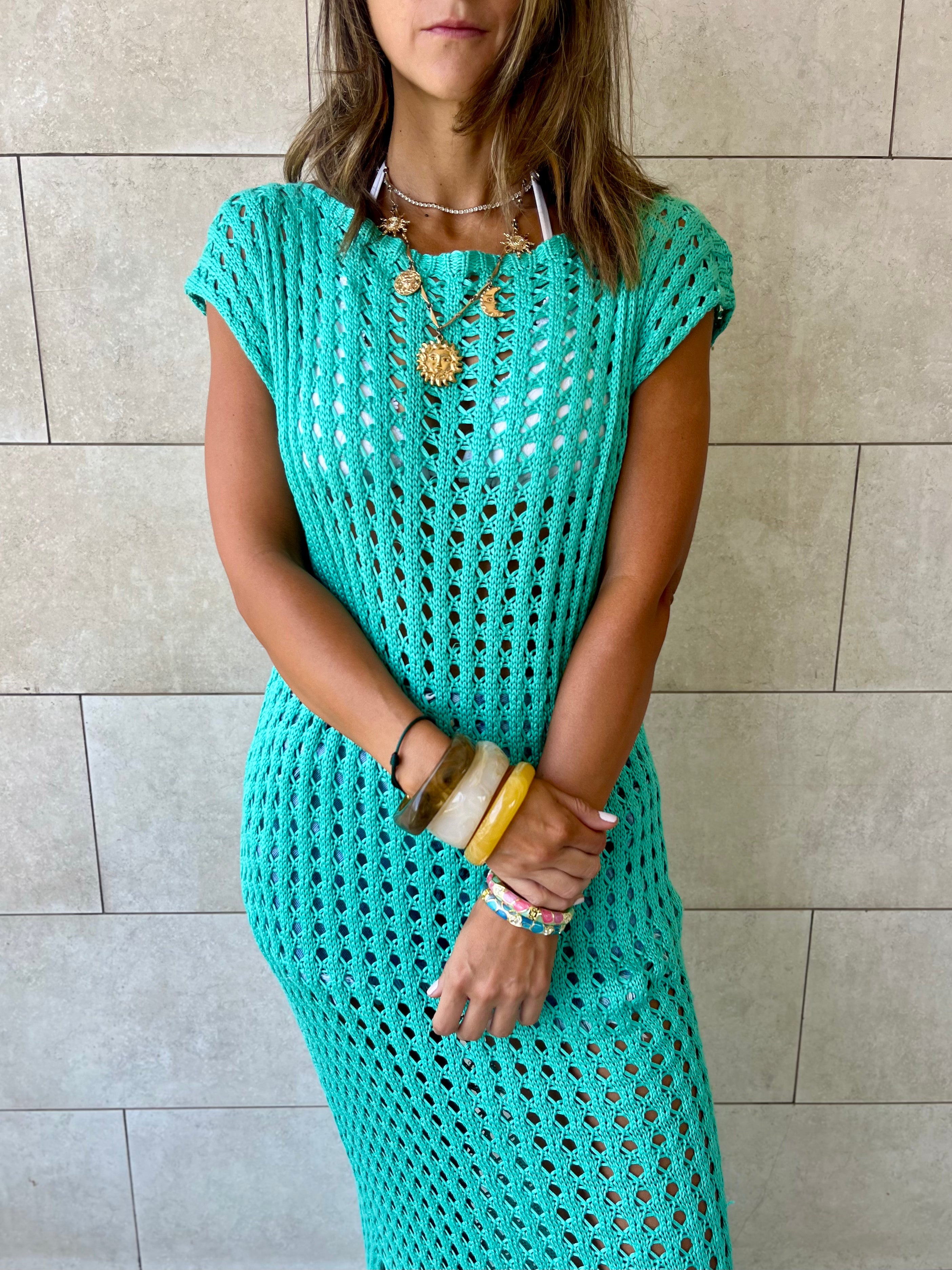 Turquoise Warm Morning Longline Crochet Coverup