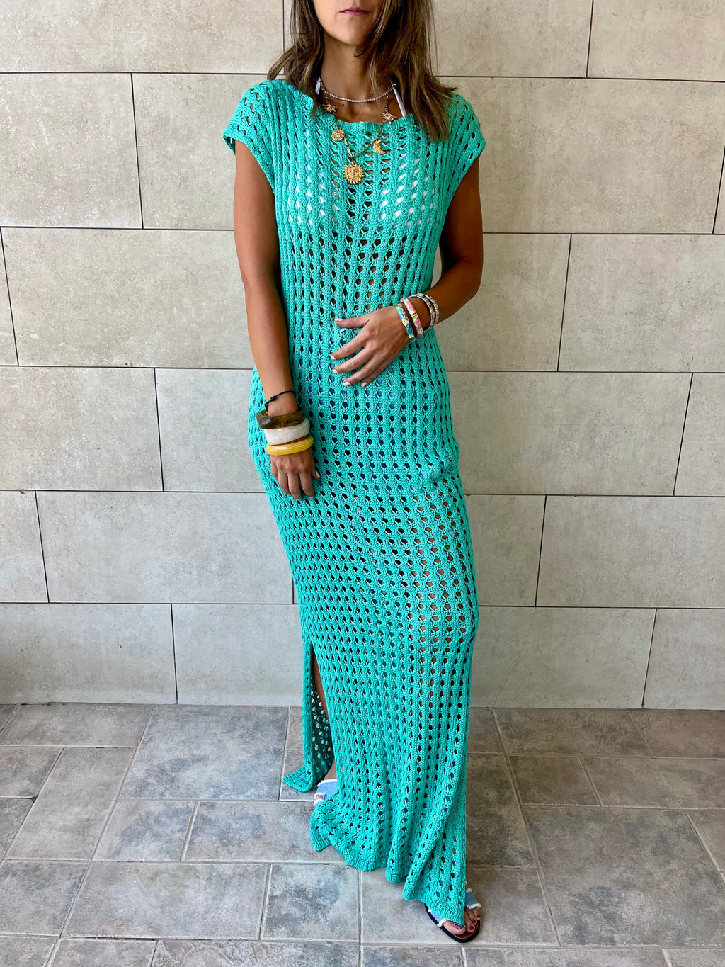 Turquoise Warm Morning Longline Crochet Coverup