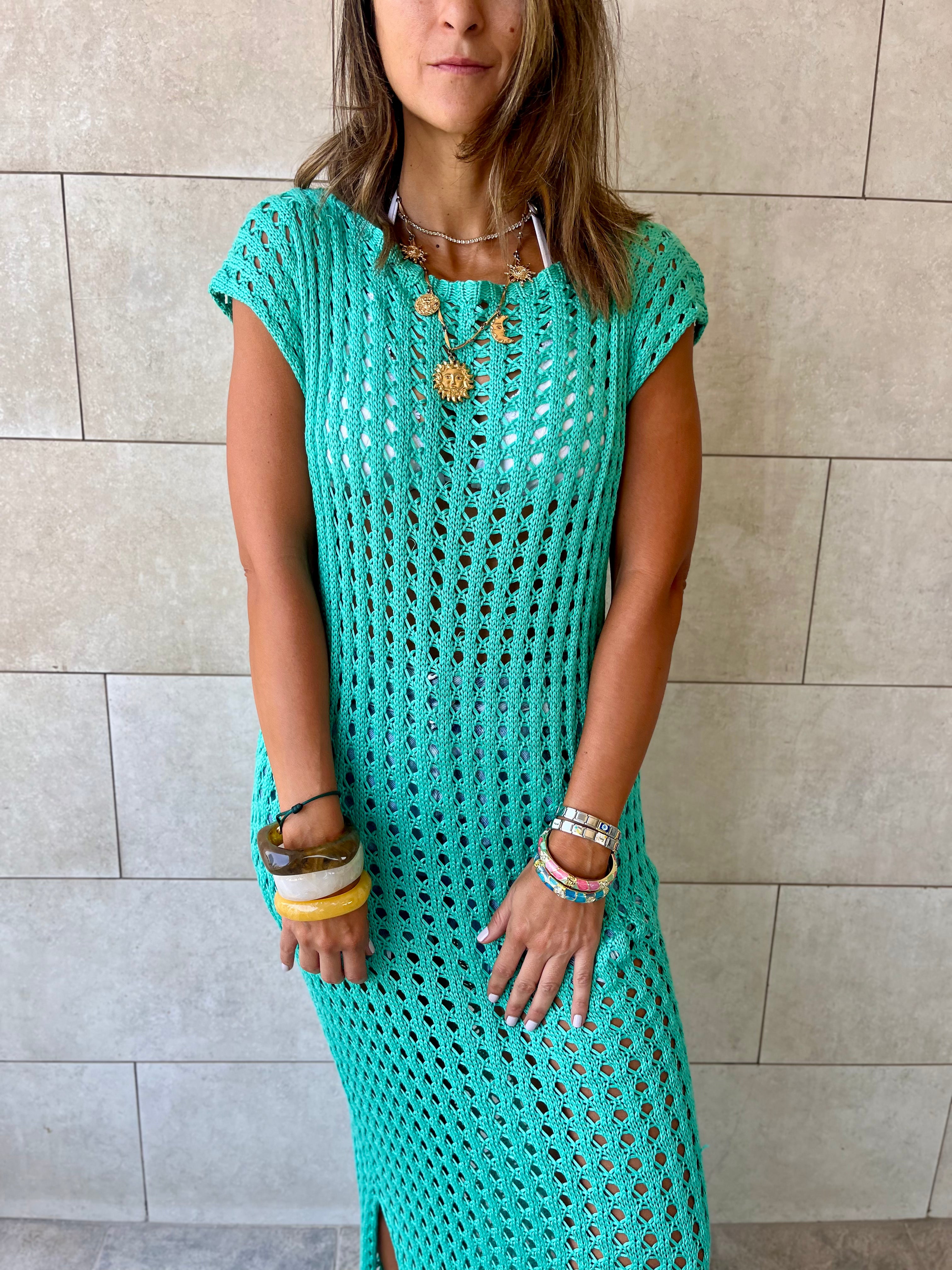 Turquoise Warm Morning Longline Crochet Coverup