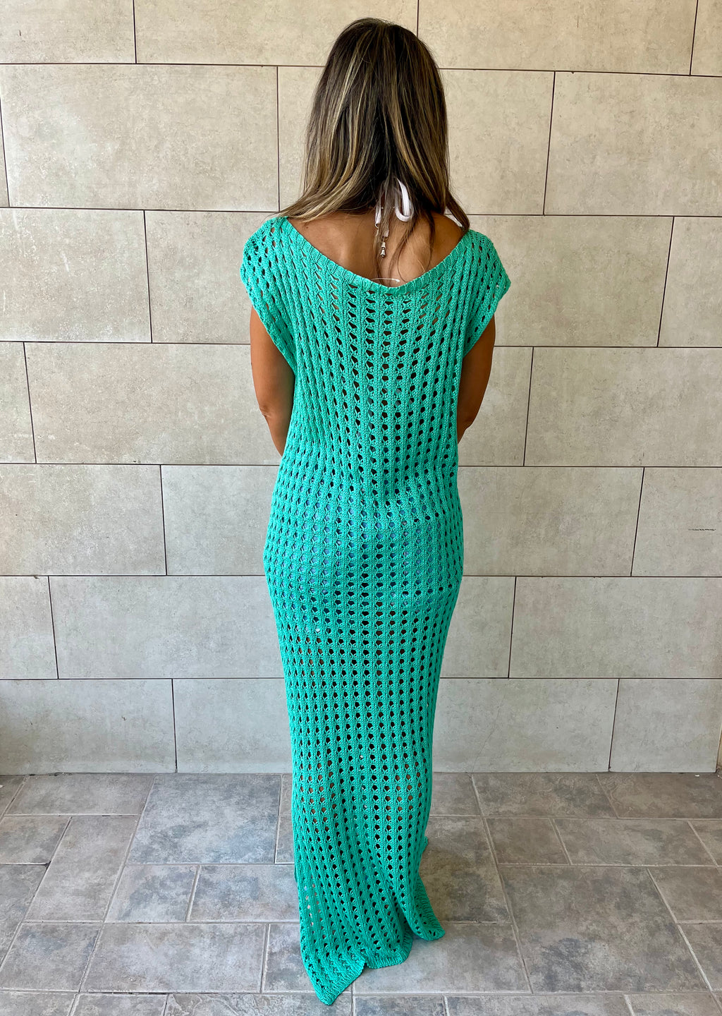 Turquoise Warm Morning Longline Crochet Coverup