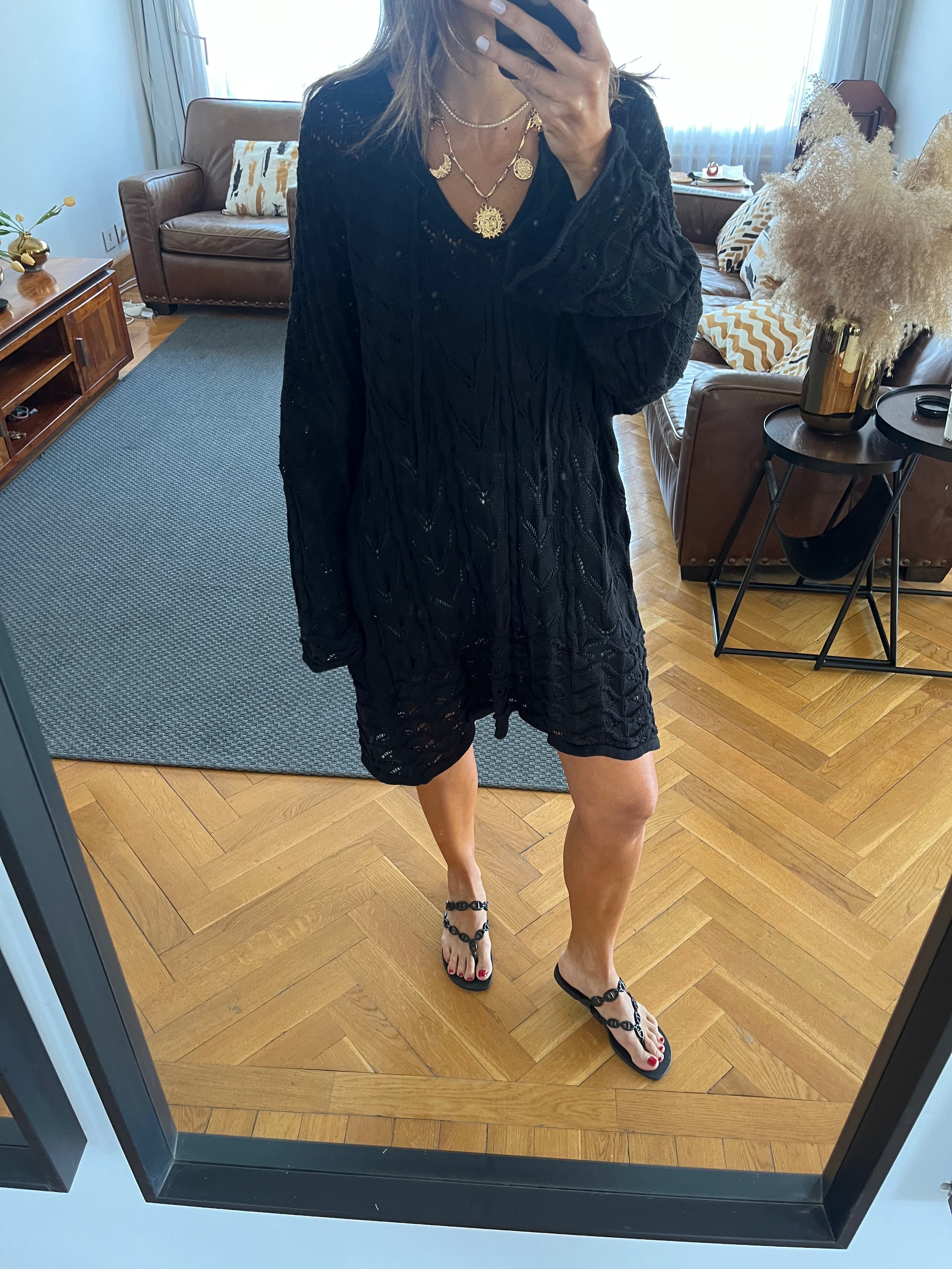 Black Warm Weather Crochet Mini Dress