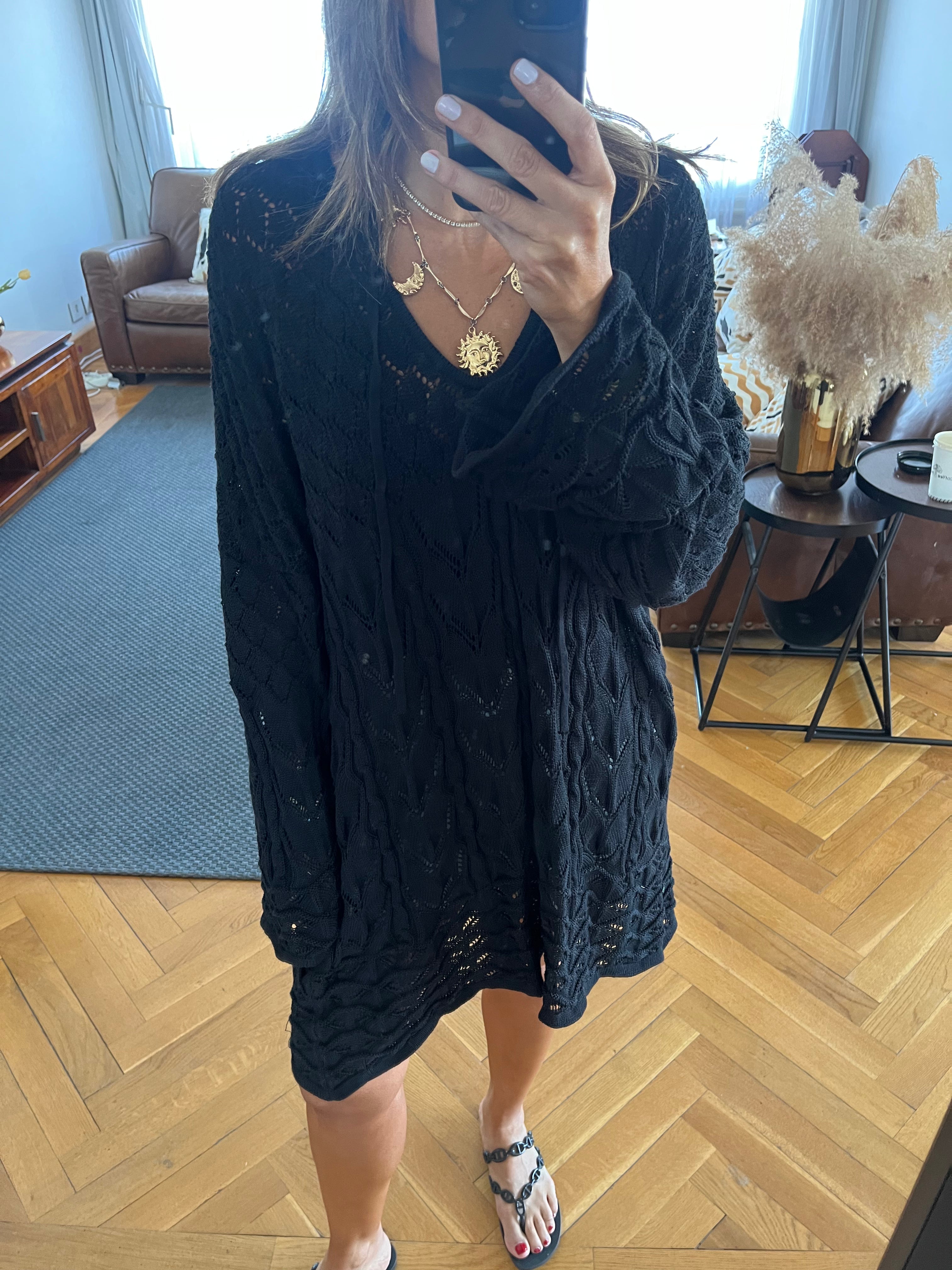 Black Warm Weather Crochet Mini Dress