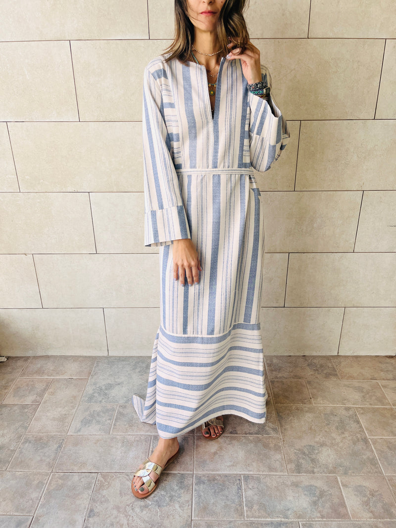 Blue Stripey Day Linen Dress