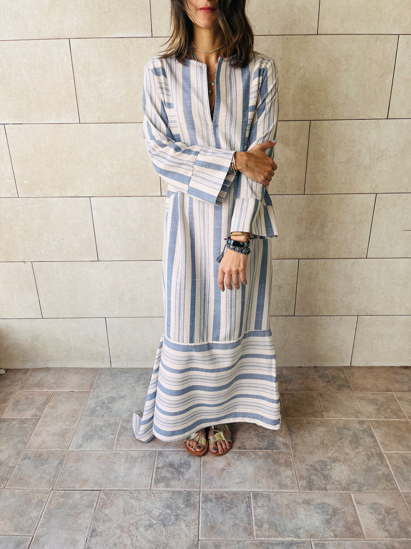 Blue Stripey Day Linen Dress