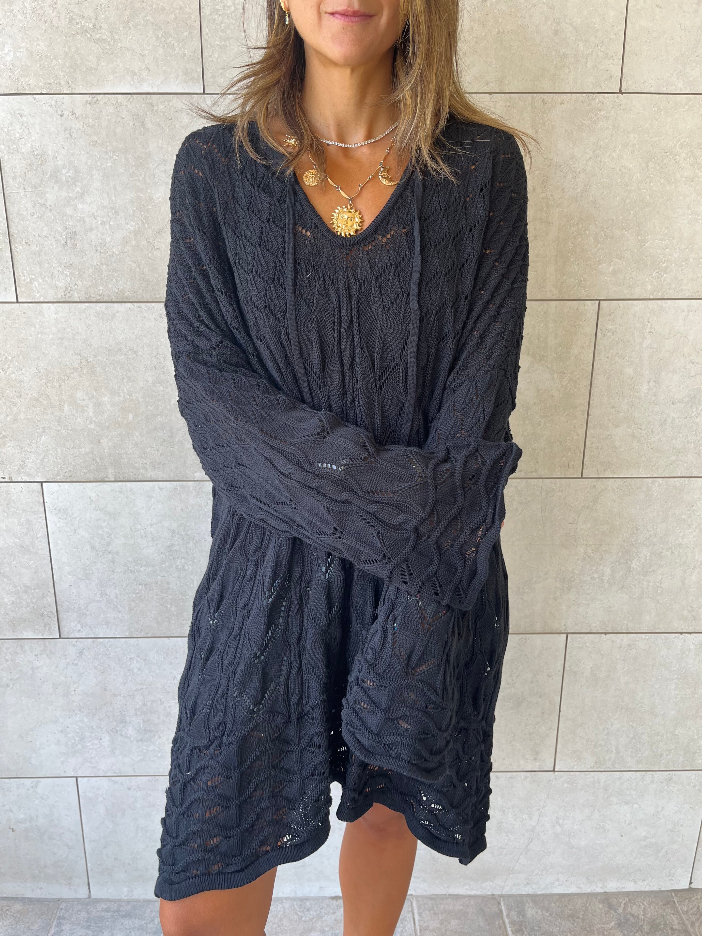 Black Warm Weather Crochet Mini Dress