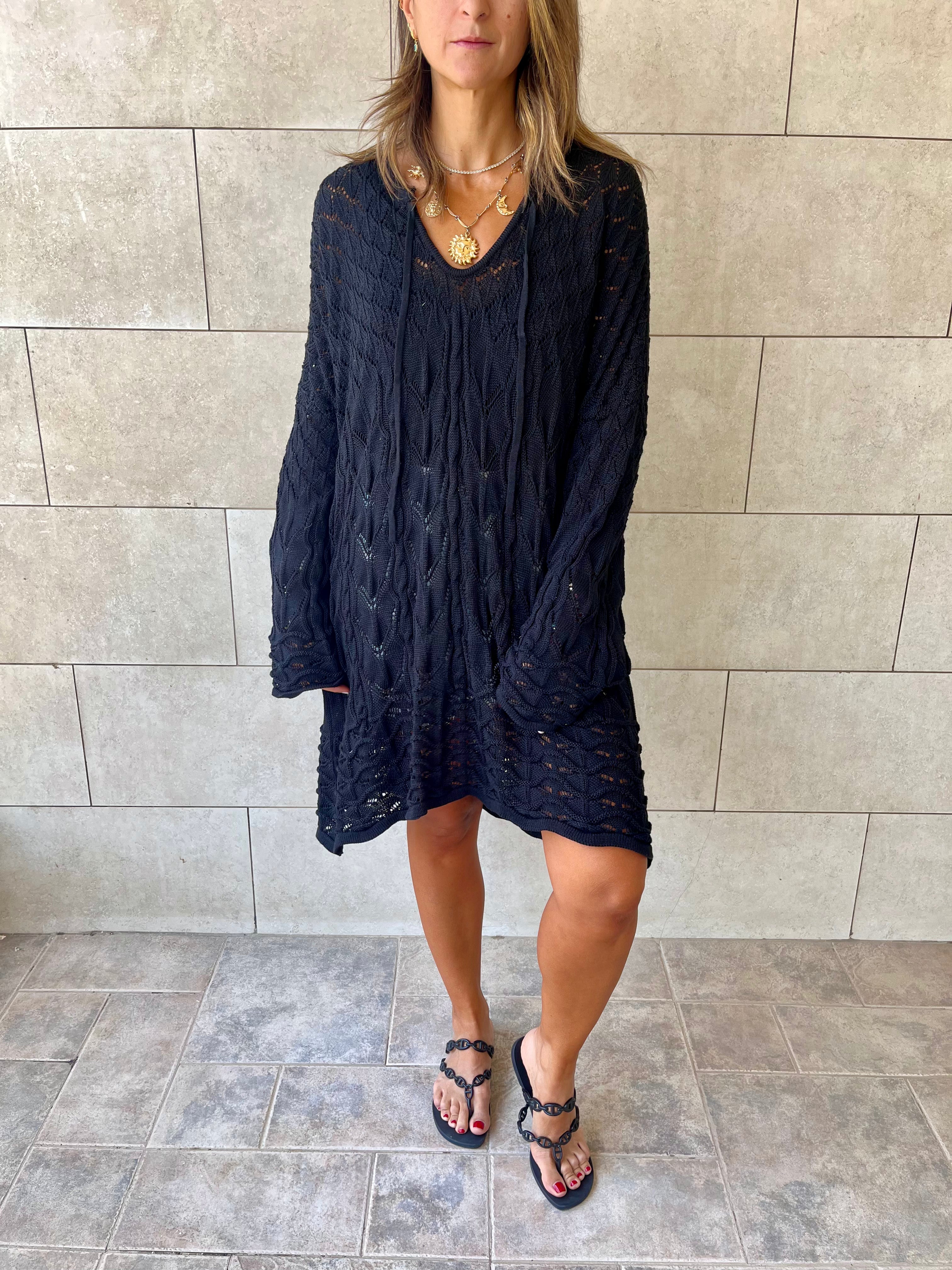 Black Warm Weather Crochet Mini Dress