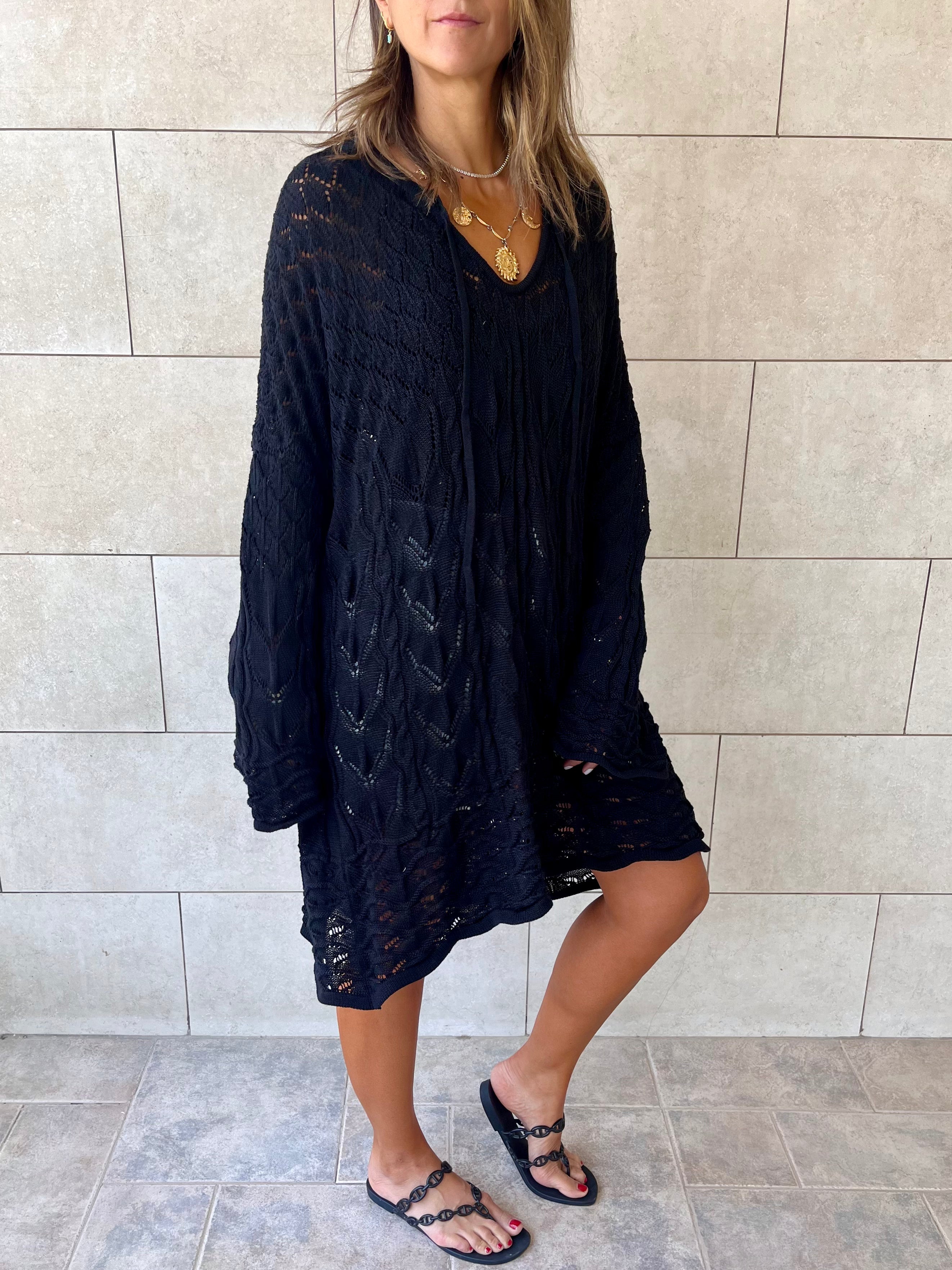 Black Warm Weather Crochet Mini Dress