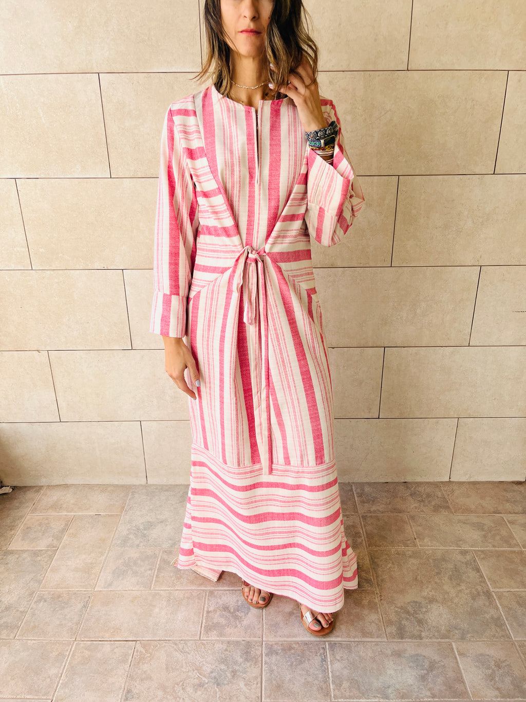 Pink Stripey Day Linen Dress