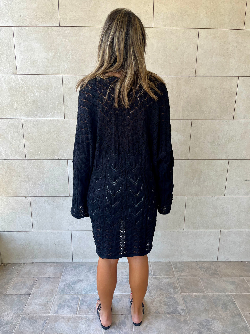 Black Warm Weather Crochet Mini Dress