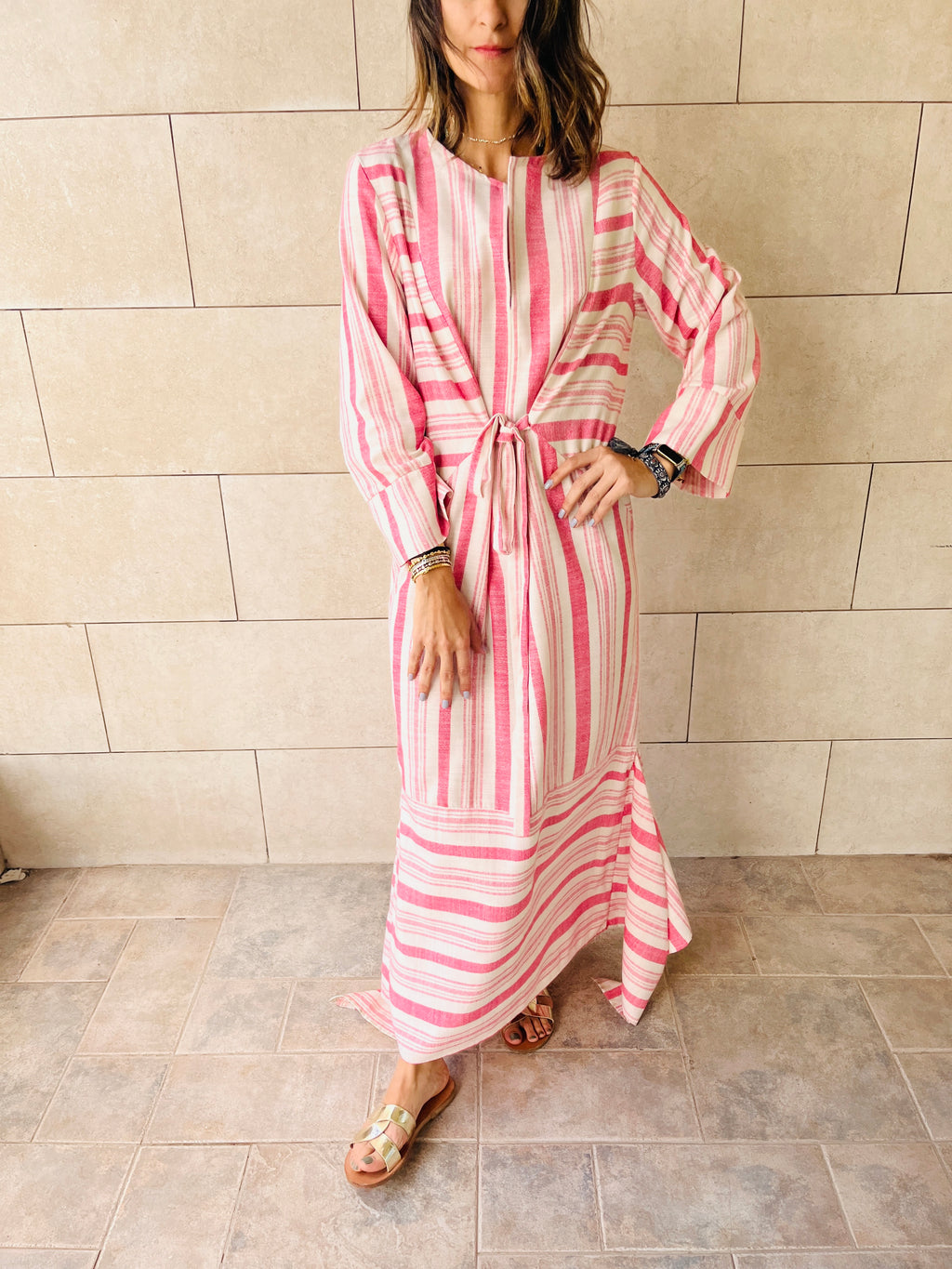 Pink Stripey Day Linen Dress