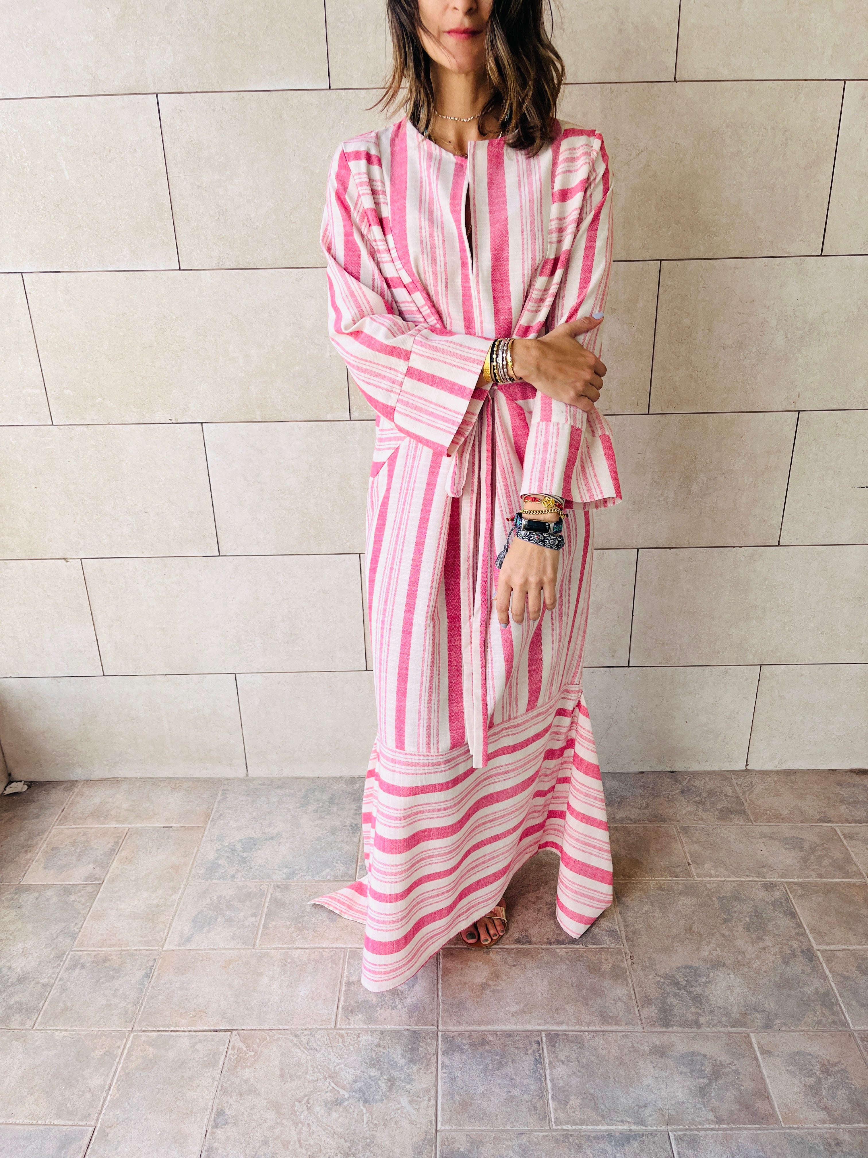 Pink Stripey Day Linen Dress