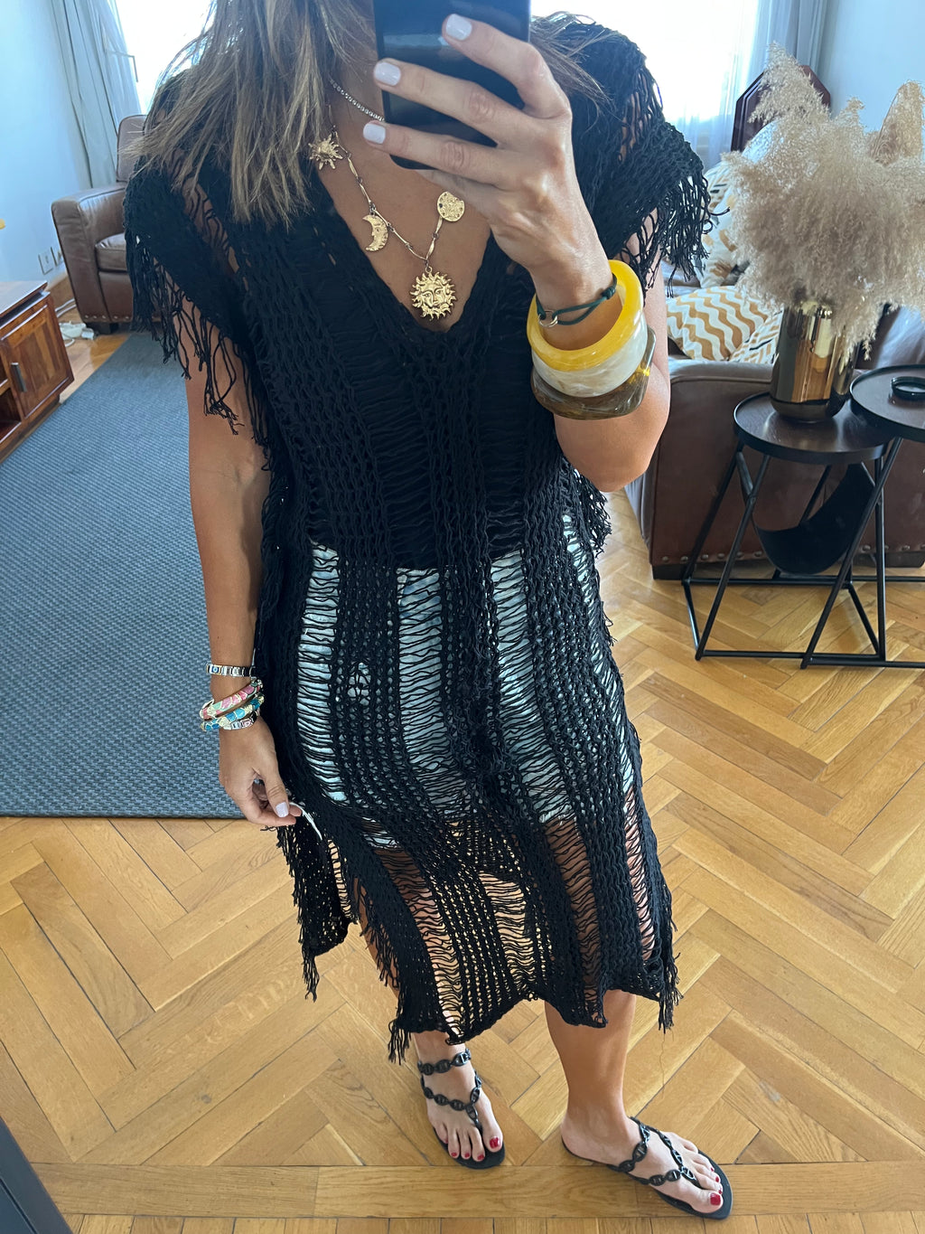 Black Sandy Breeze Crochet Cover Up