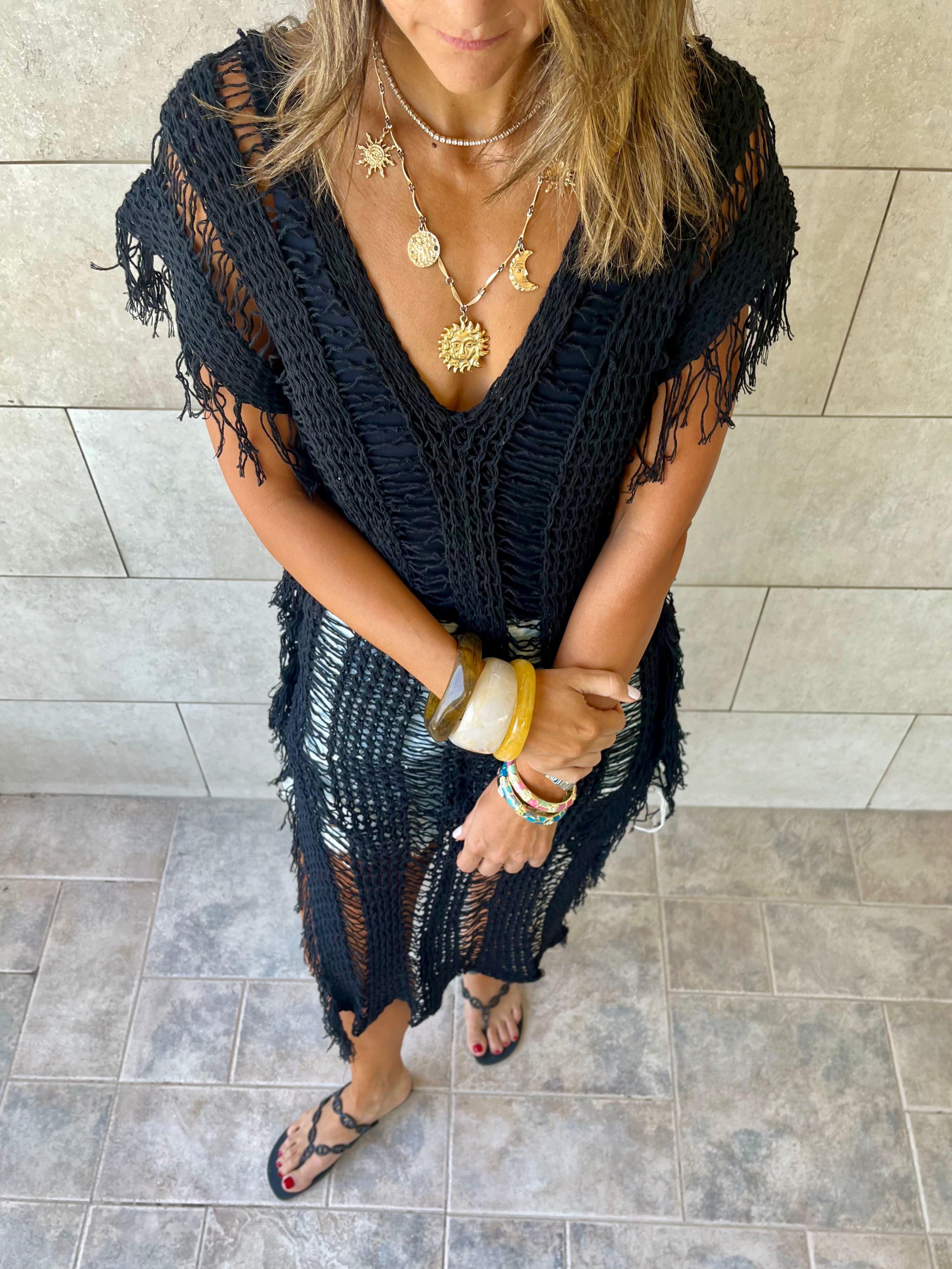 Black Sandy Breeze Crochet Cover Up