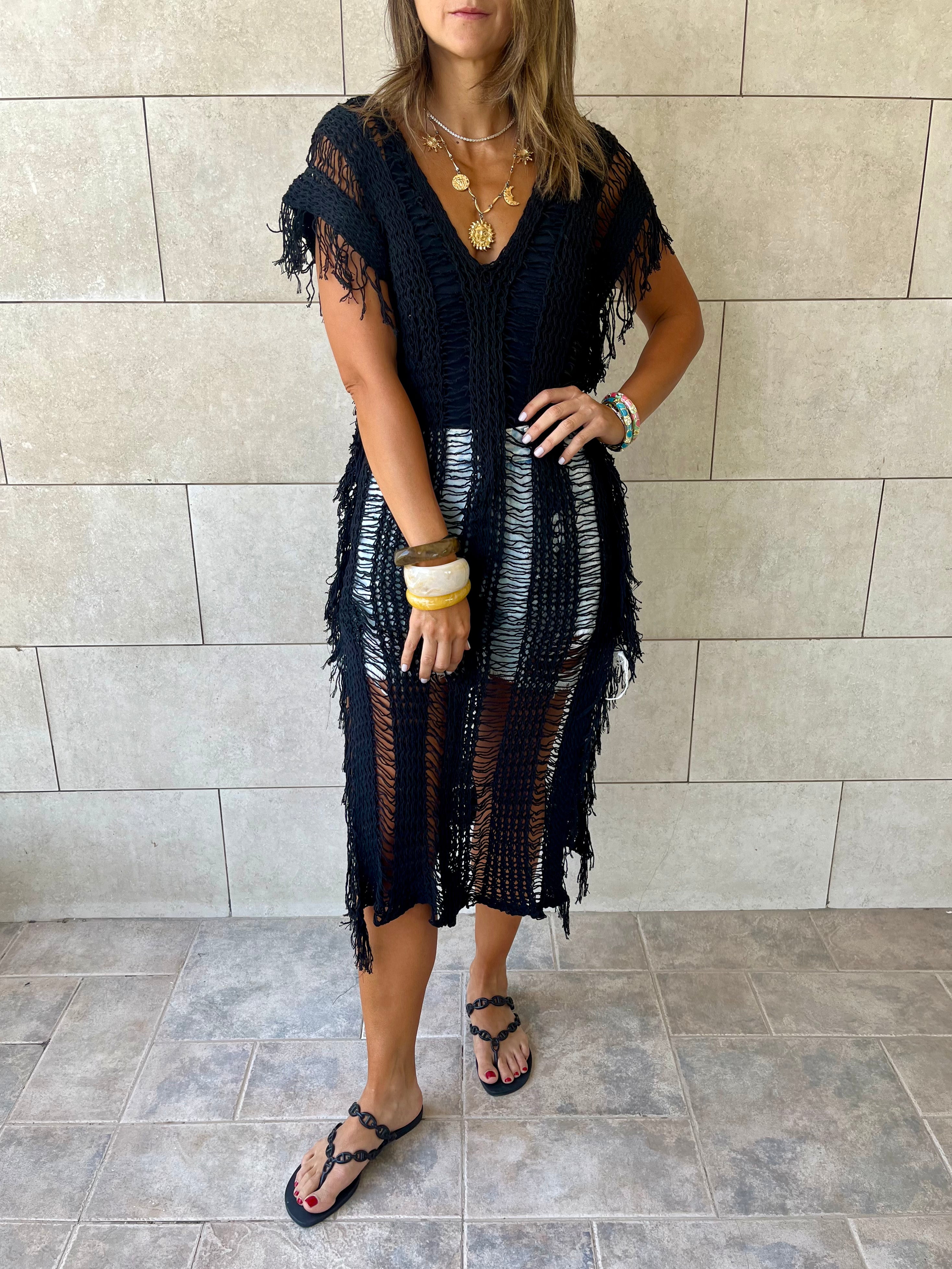 Black Sandy Breeze Crochet Cover Up