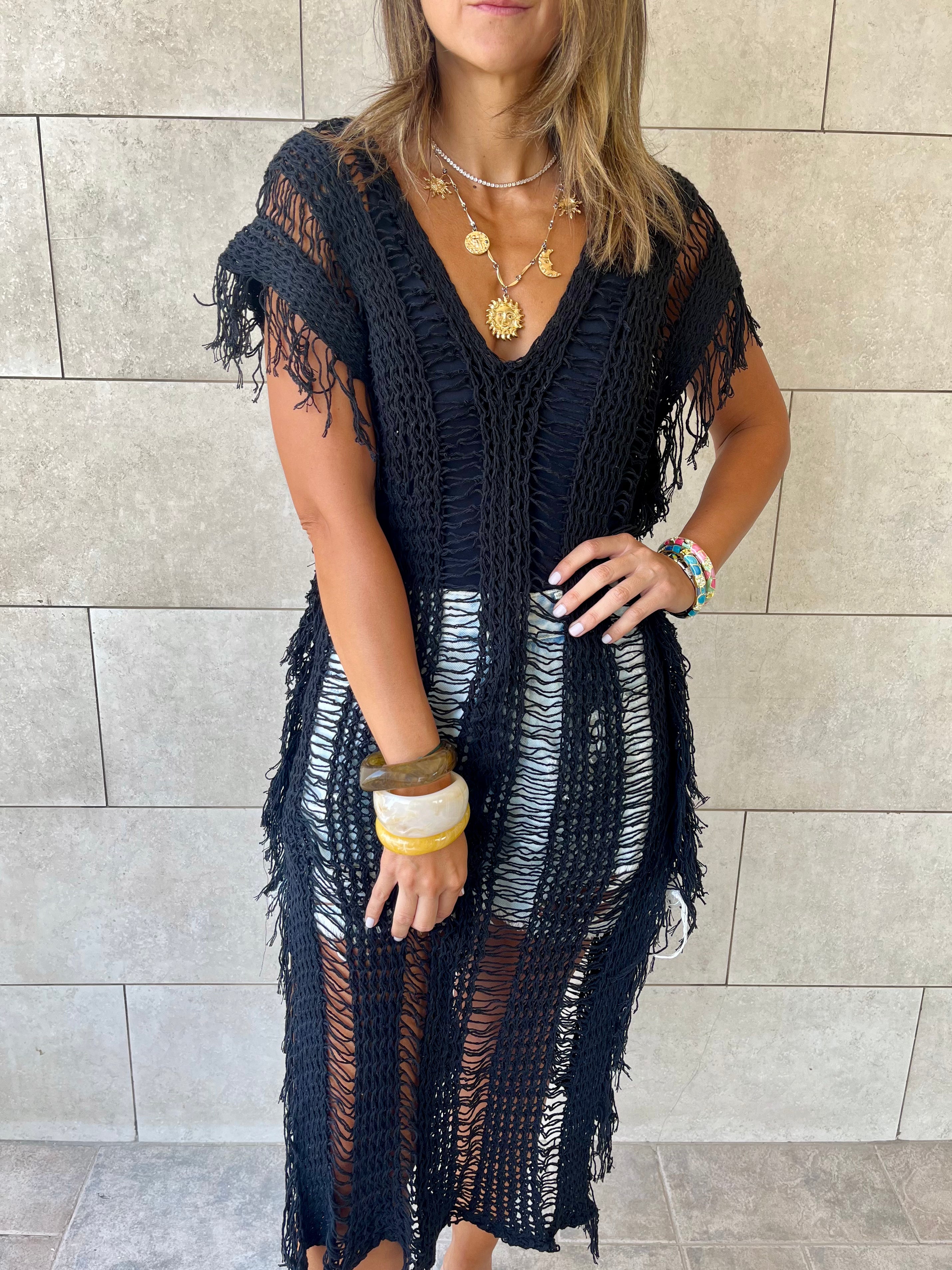 Black Sandy Breeze Crochet Cover Up