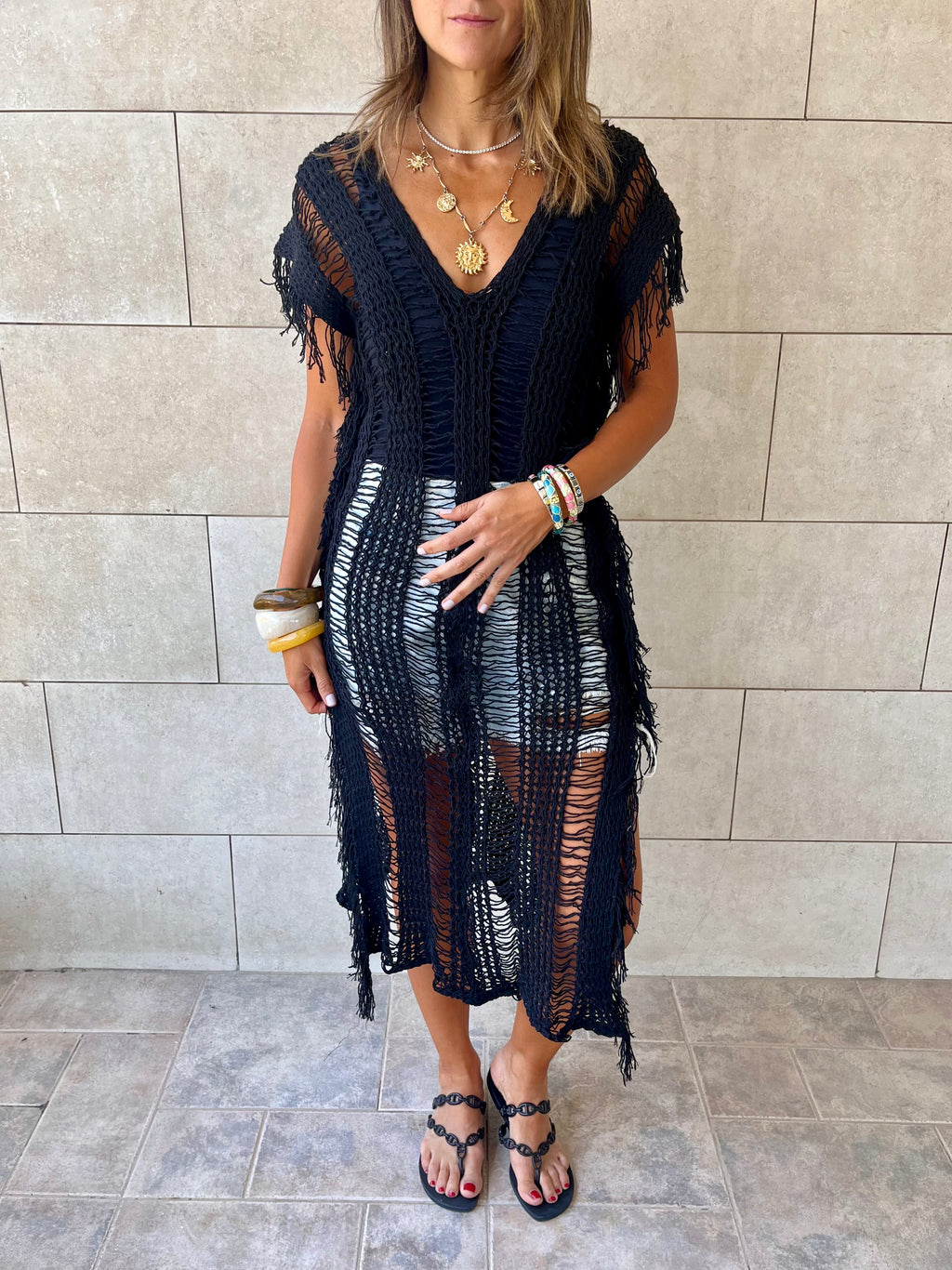 Black Sandy Breeze Crochet Cover Up