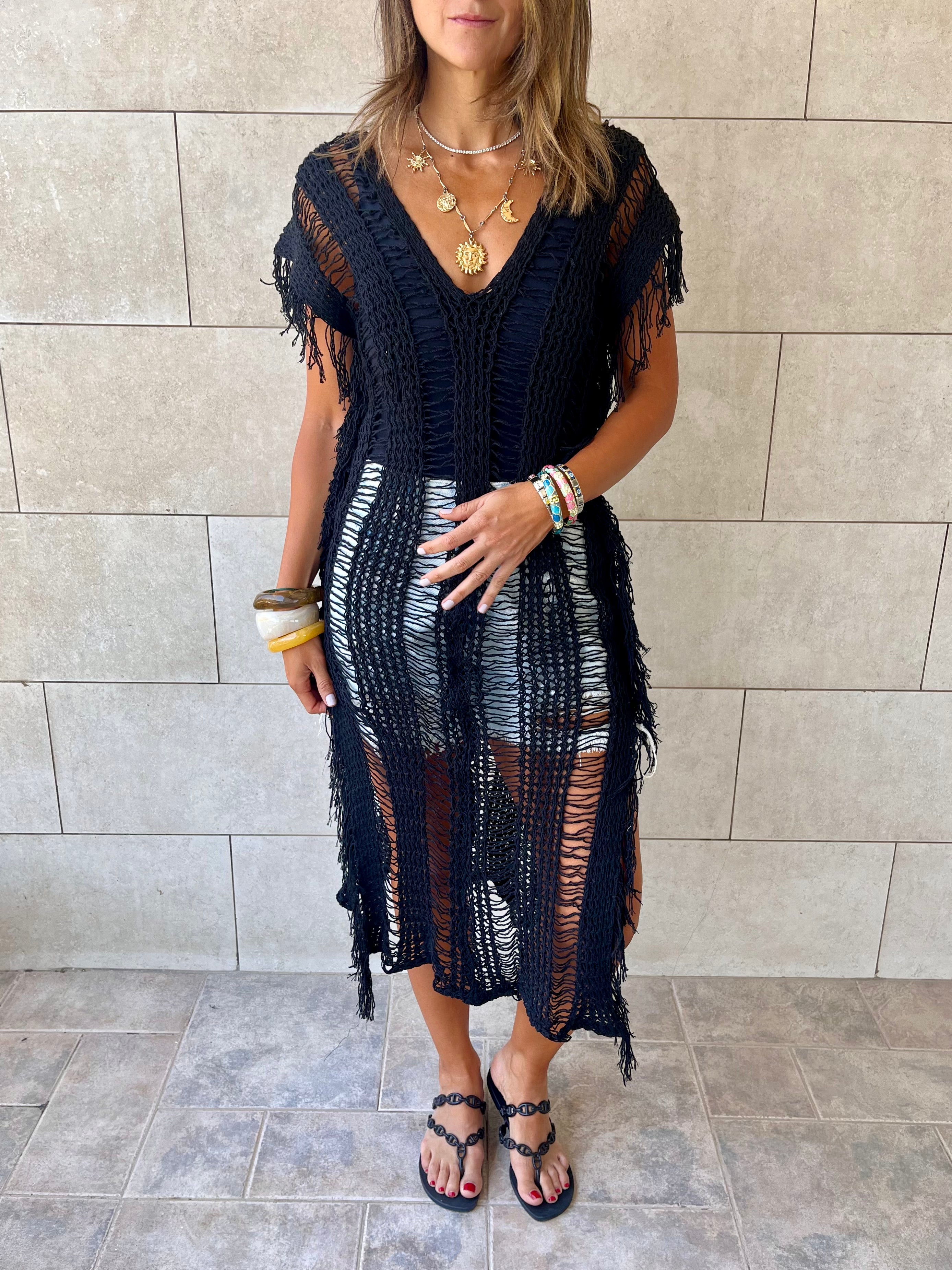 Black Sandy Breeze Crochet Cover Up
