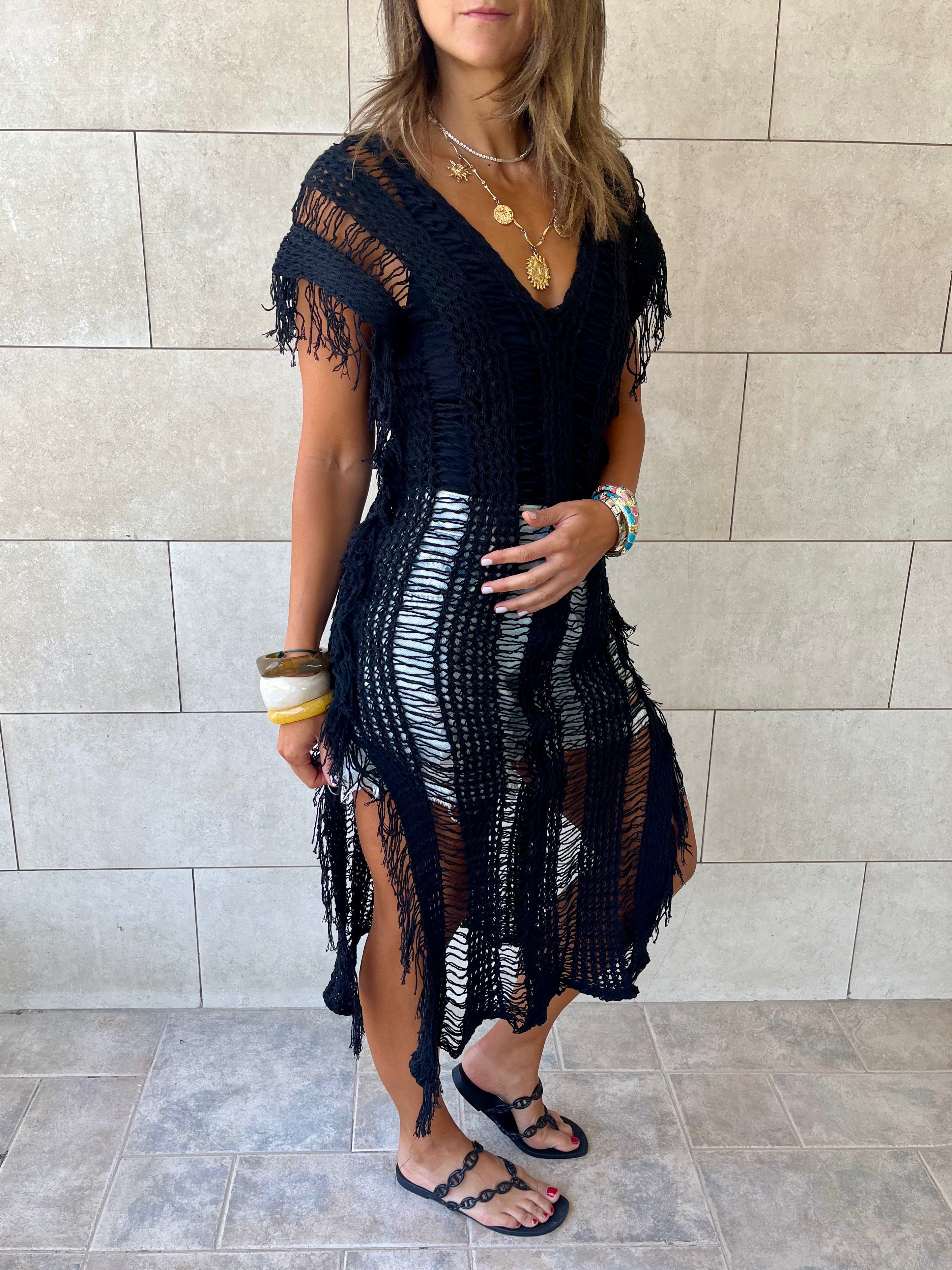 Black Sandy Breeze Crochet Cover Up