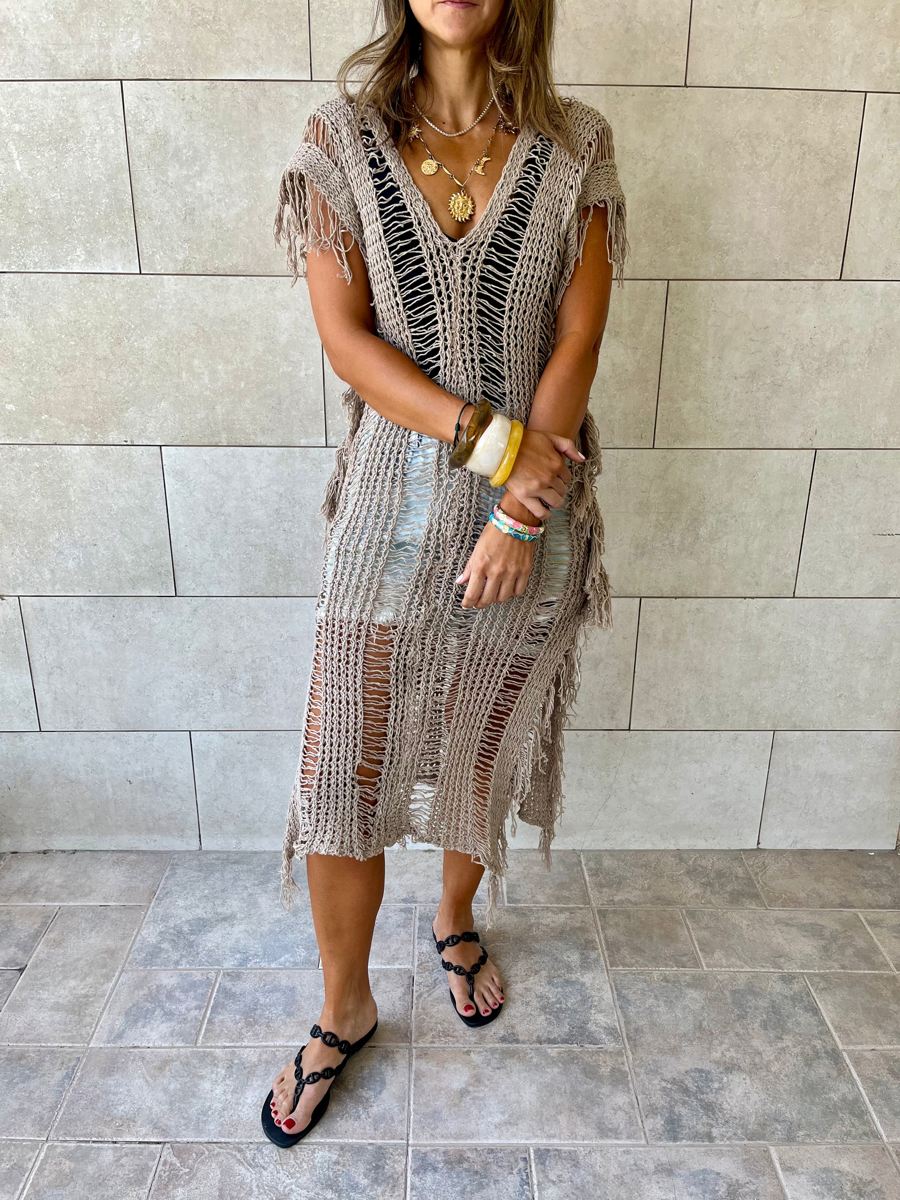 Beige Sandy Breeze Crochet Cover Up