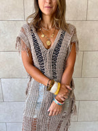 Beige Sandy Breeze Crochet Cover Up