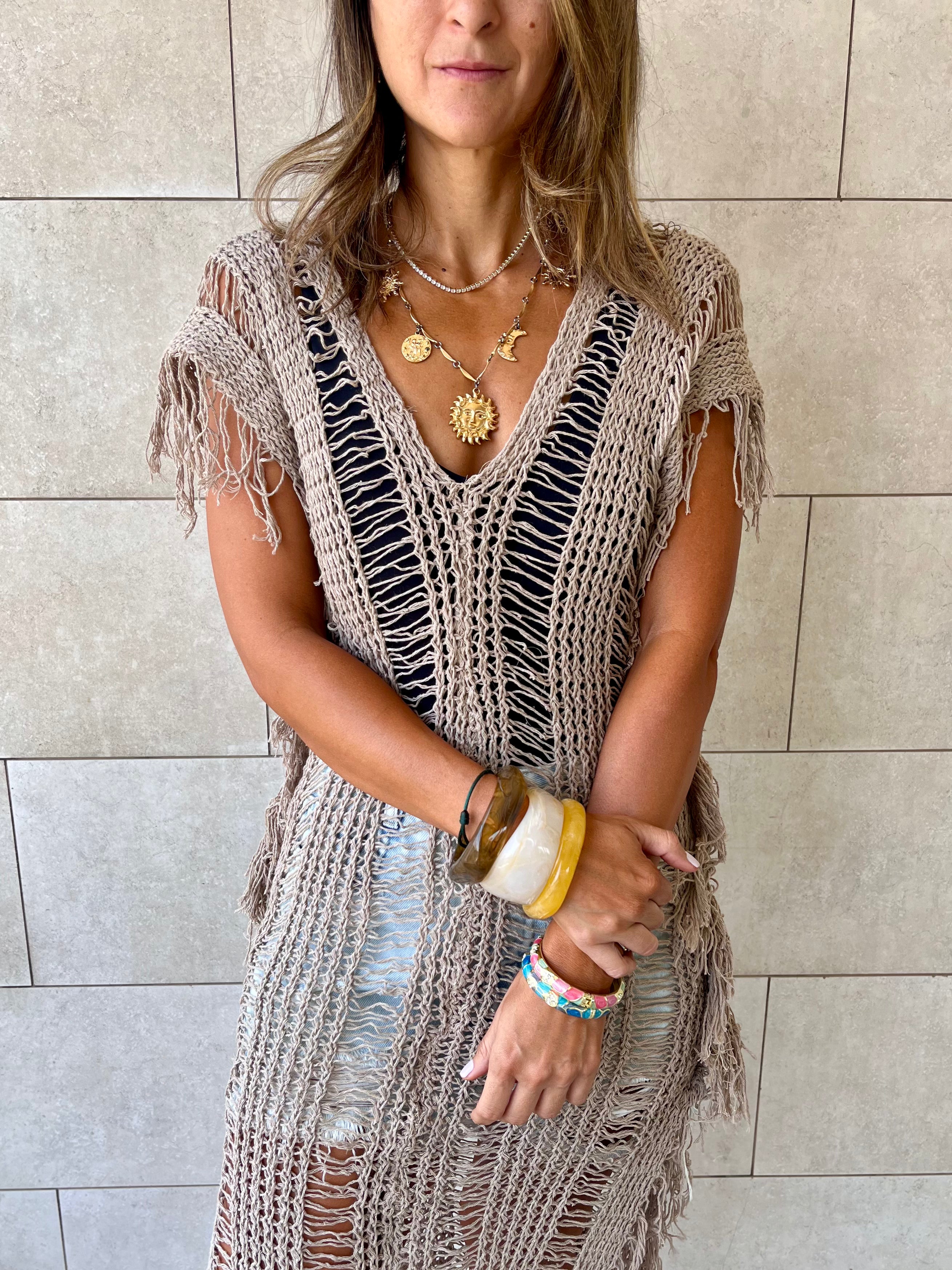 Beige Sandy Breeze Crochet Cover Up