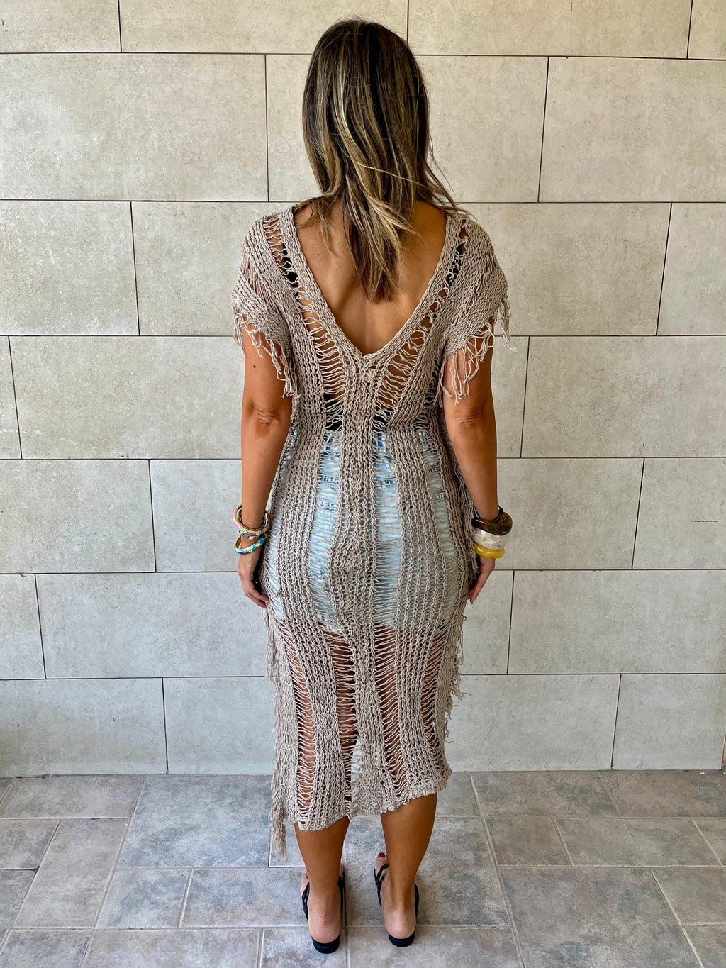 Beige Sandy Breeze Crochet Cover Up