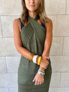 Olive Crisscross Backless Crochet Dress