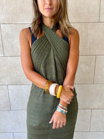 Olive Crisscross Backless Crochet Dress