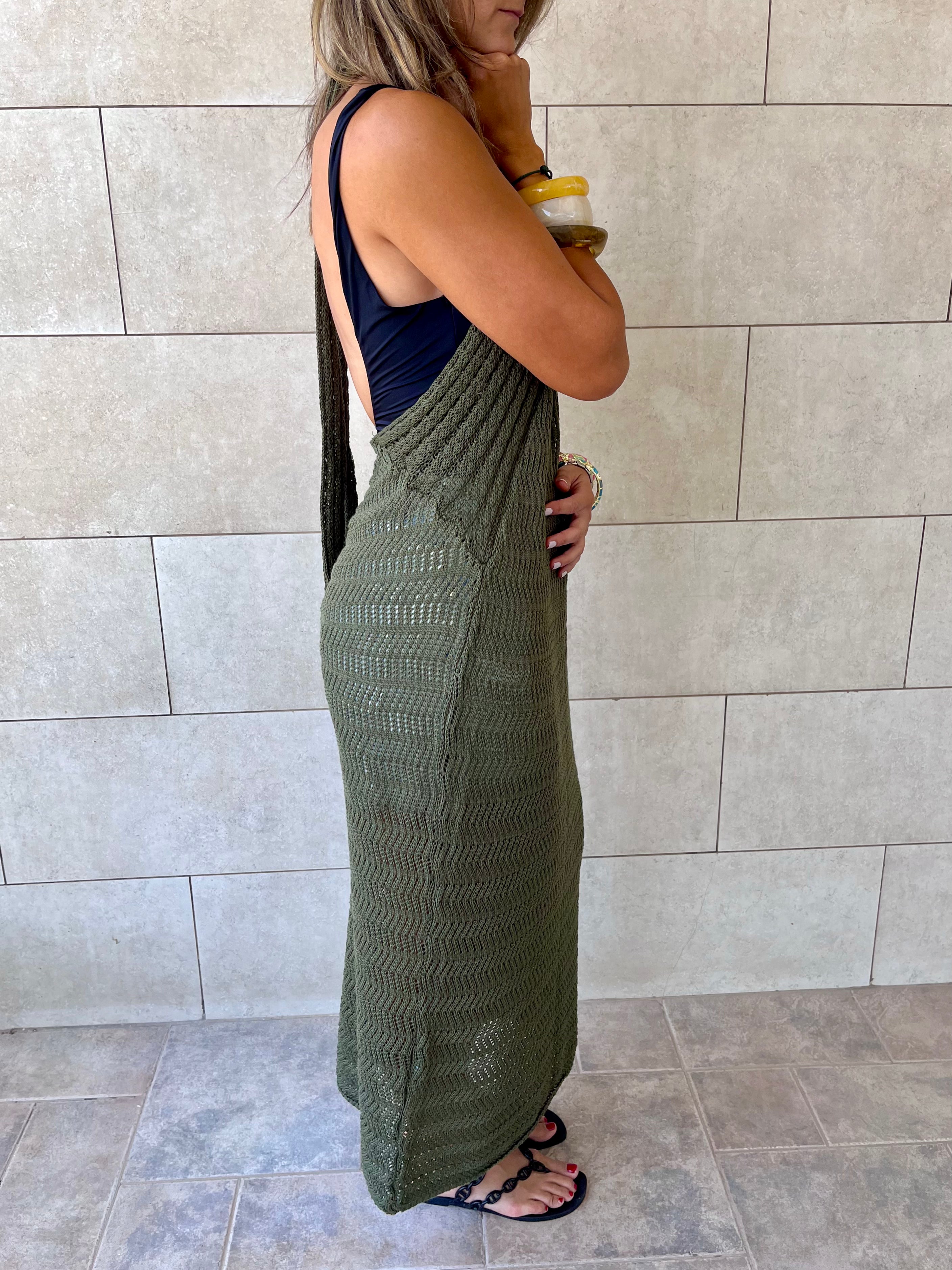 Olive Crisscross Backless Crochet Dress