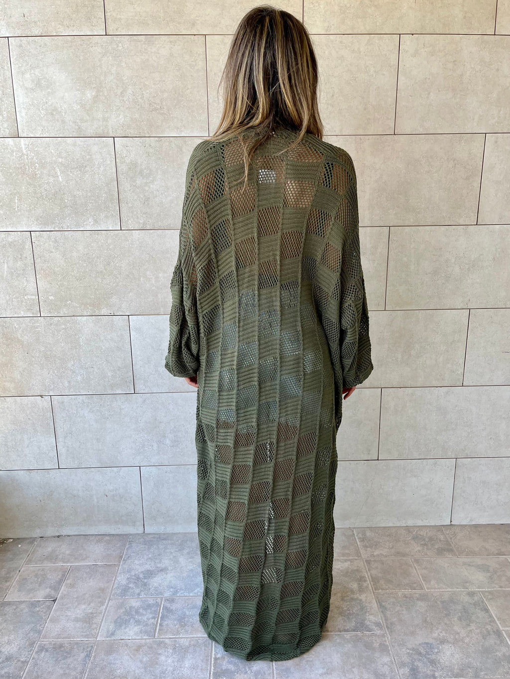 Olive Boxes Boxes Longline Crochet Kimono