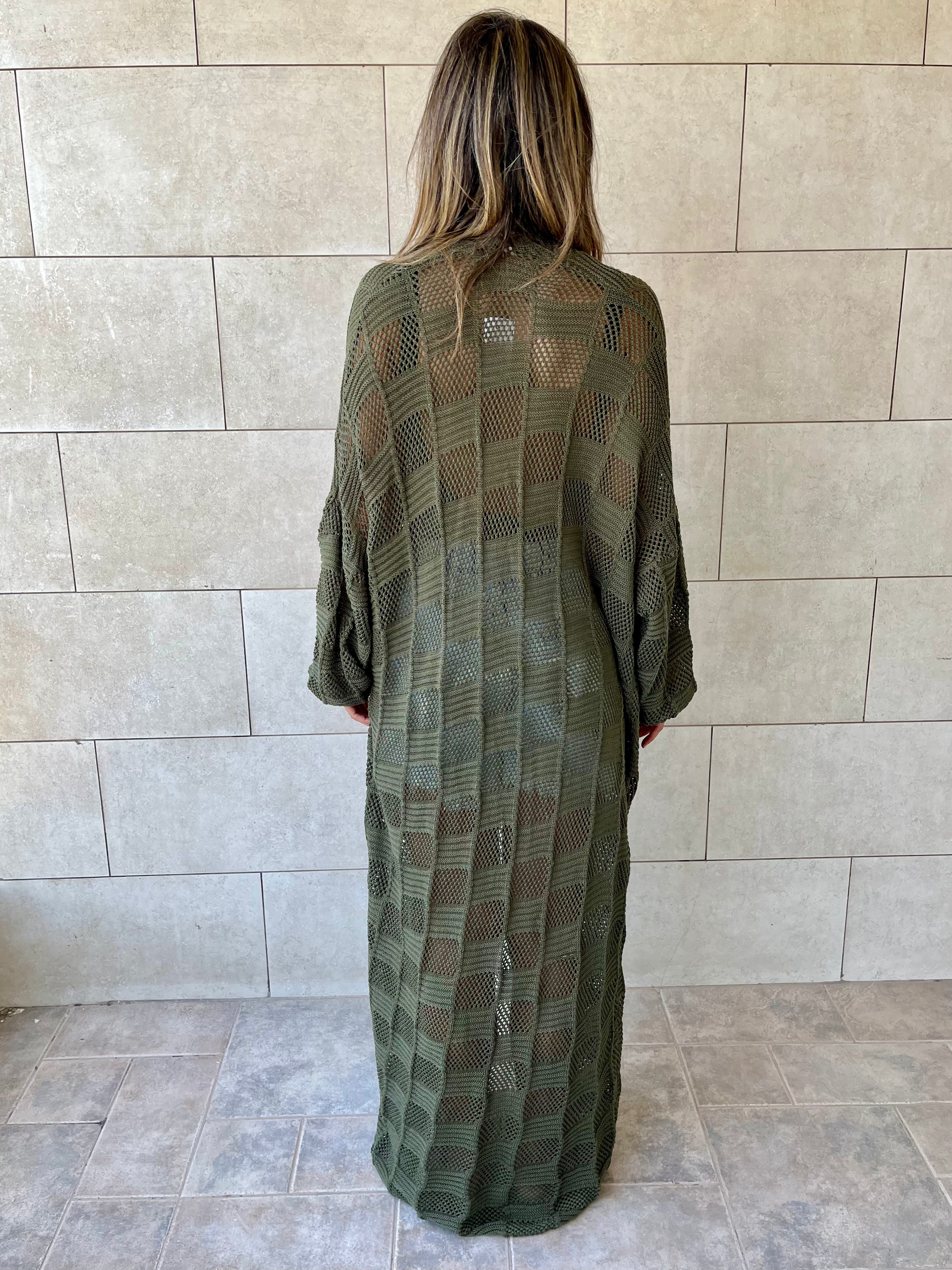 Olive Boxes Boxes Longline Crochet Kimono