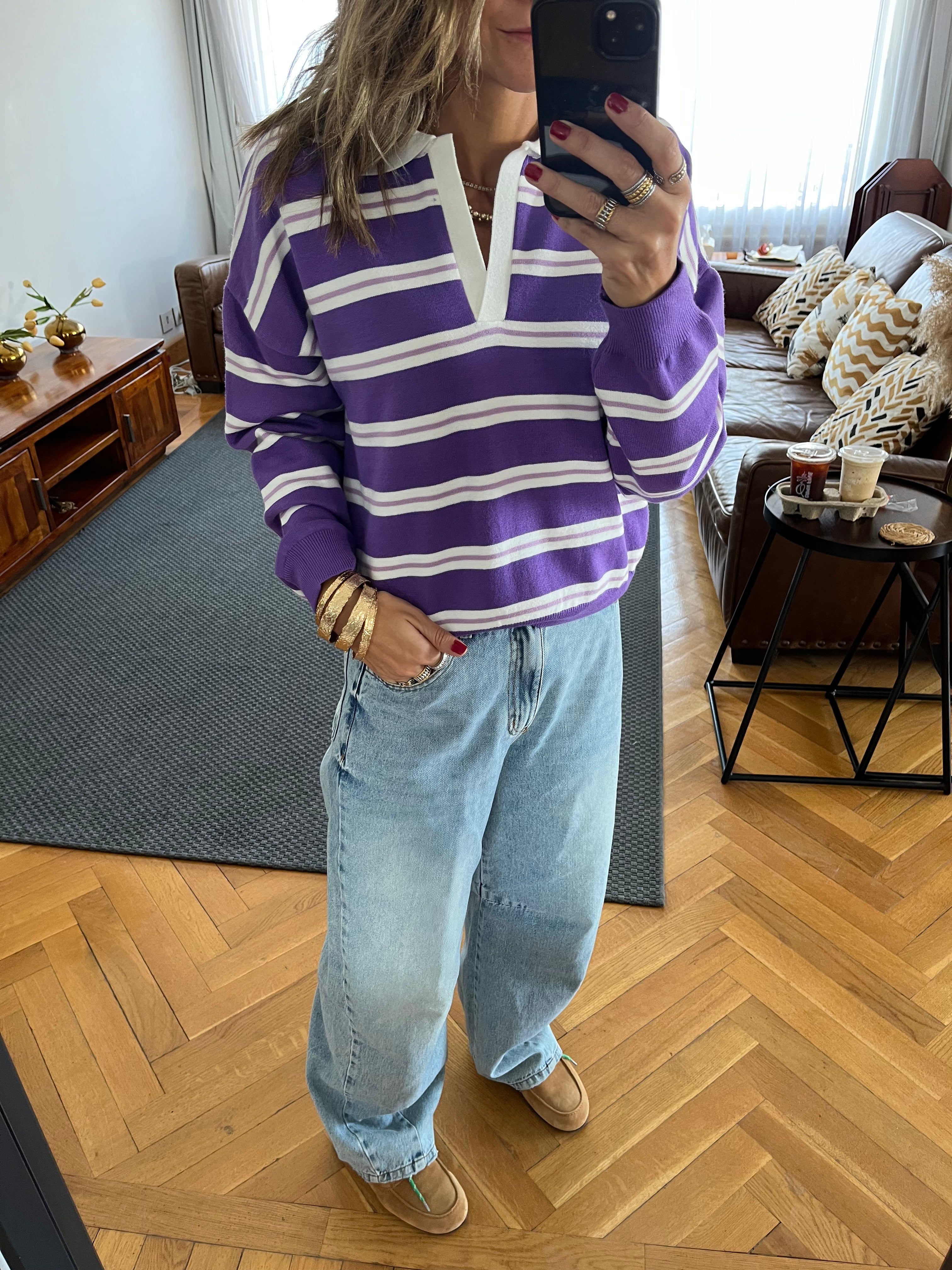 Purple Knit Rugby Shirt