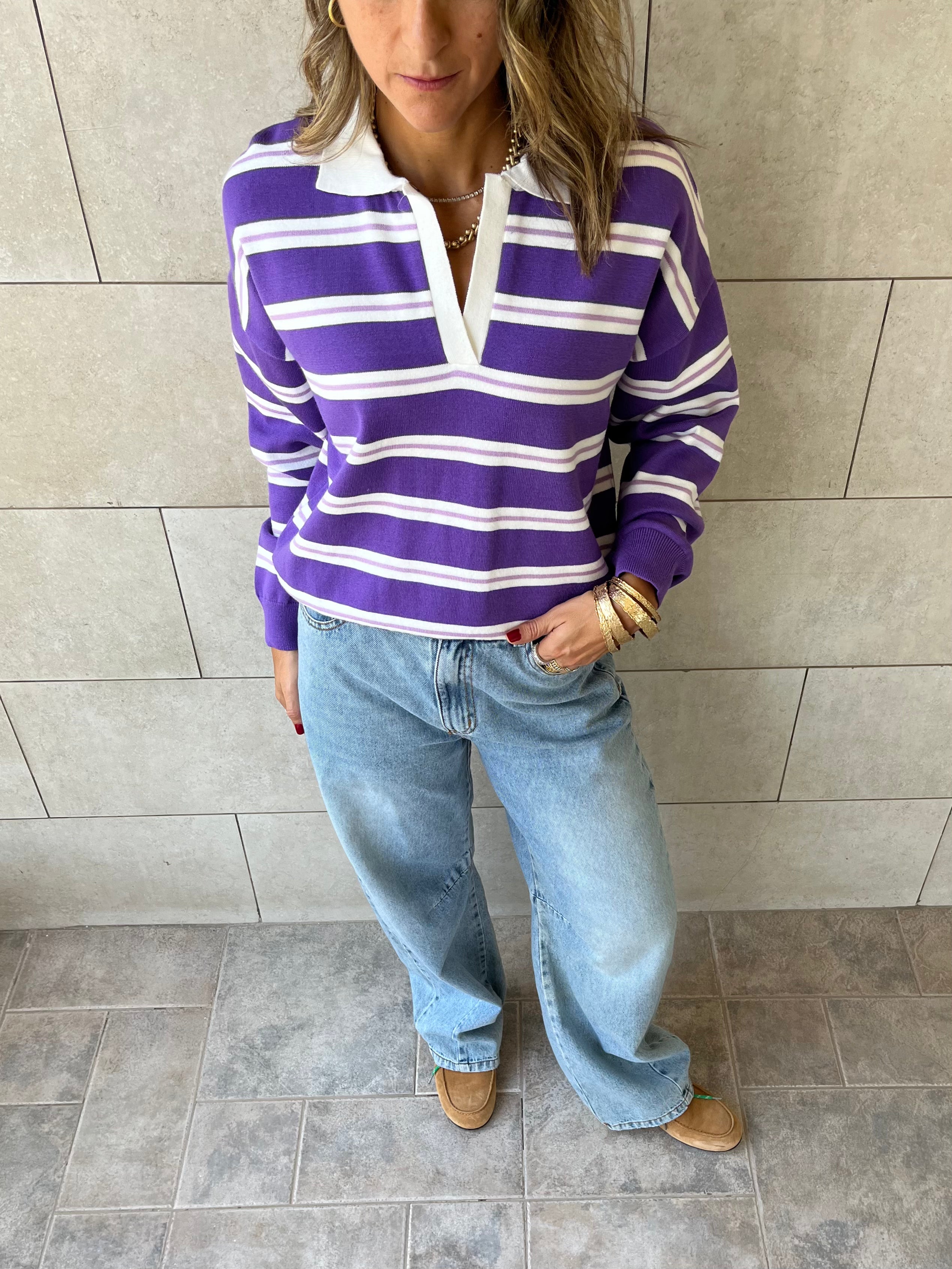 Purple Knit Rugby Shirt