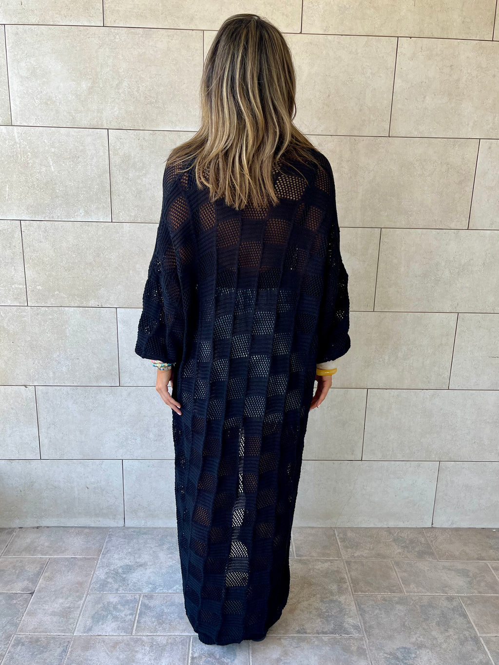Black Boxes Boxes Longline Crochet Kimono