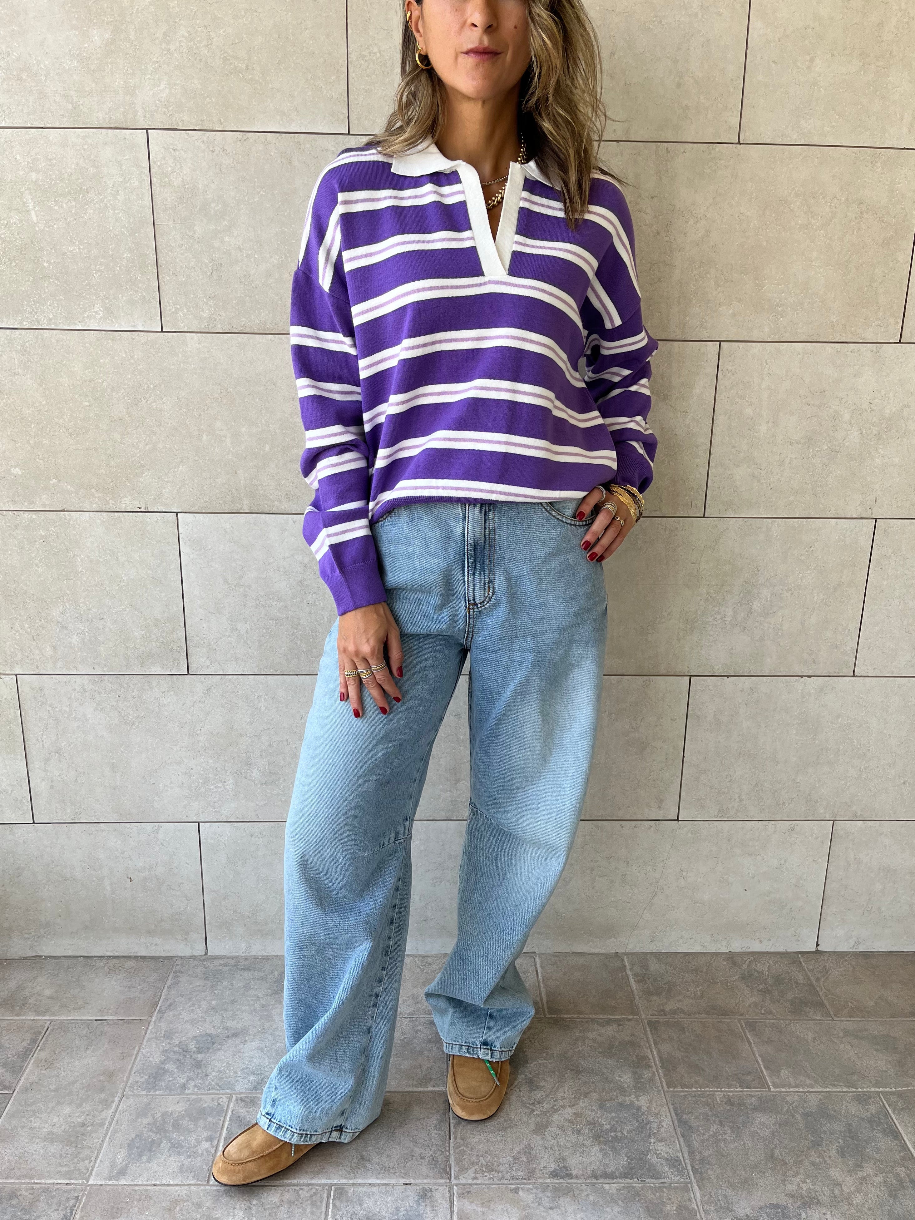 Purple Knit Rugby Shirt