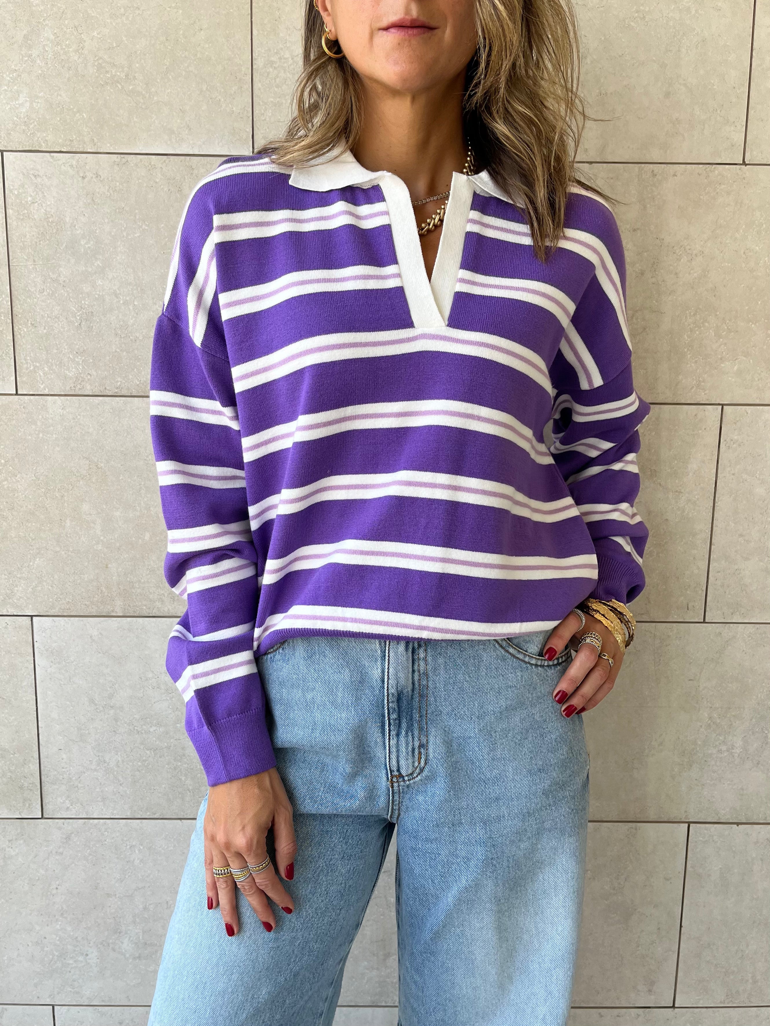 Purple Knit Rugby Shirt