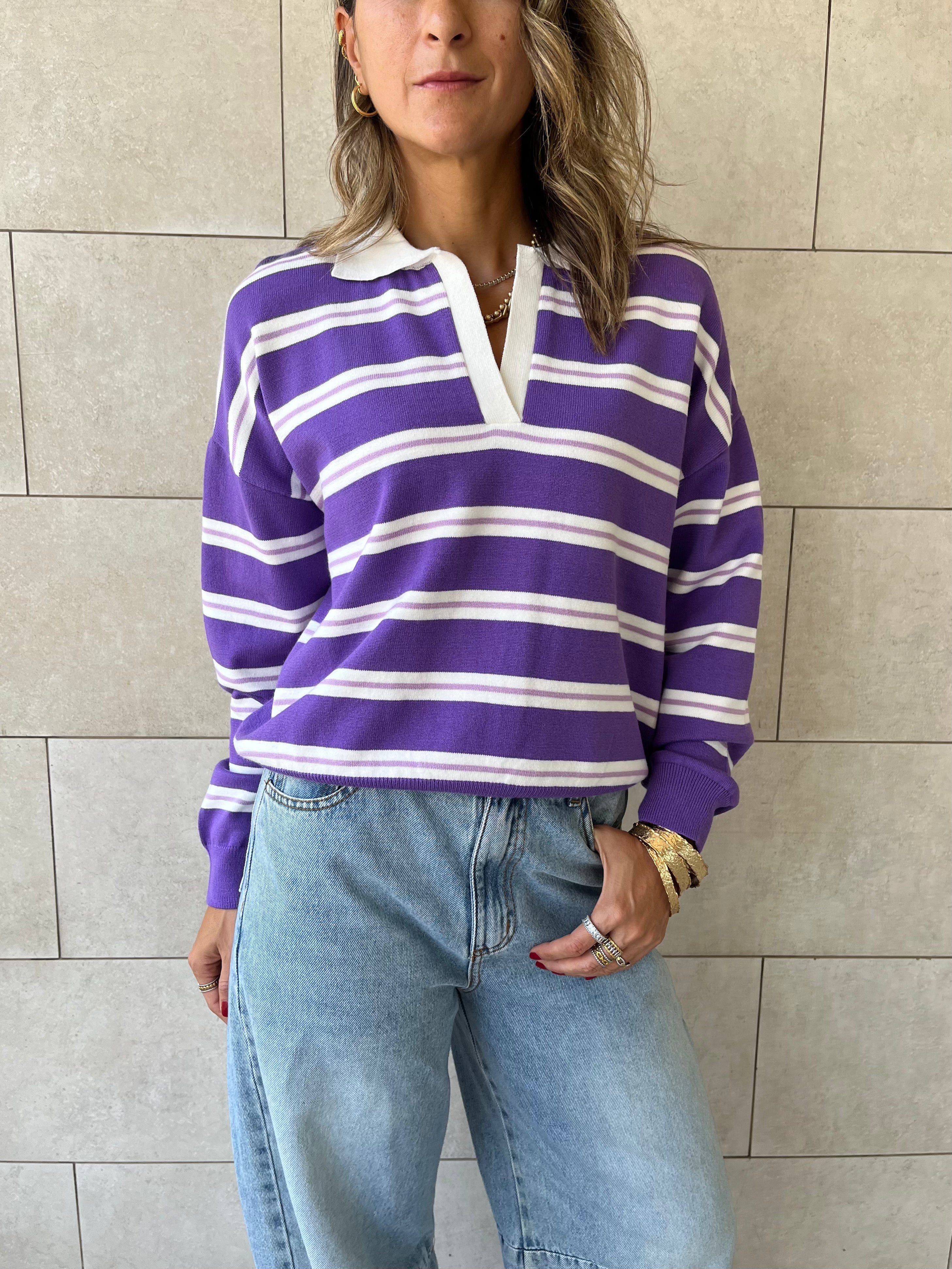 Purple Knit Rugby Shirt