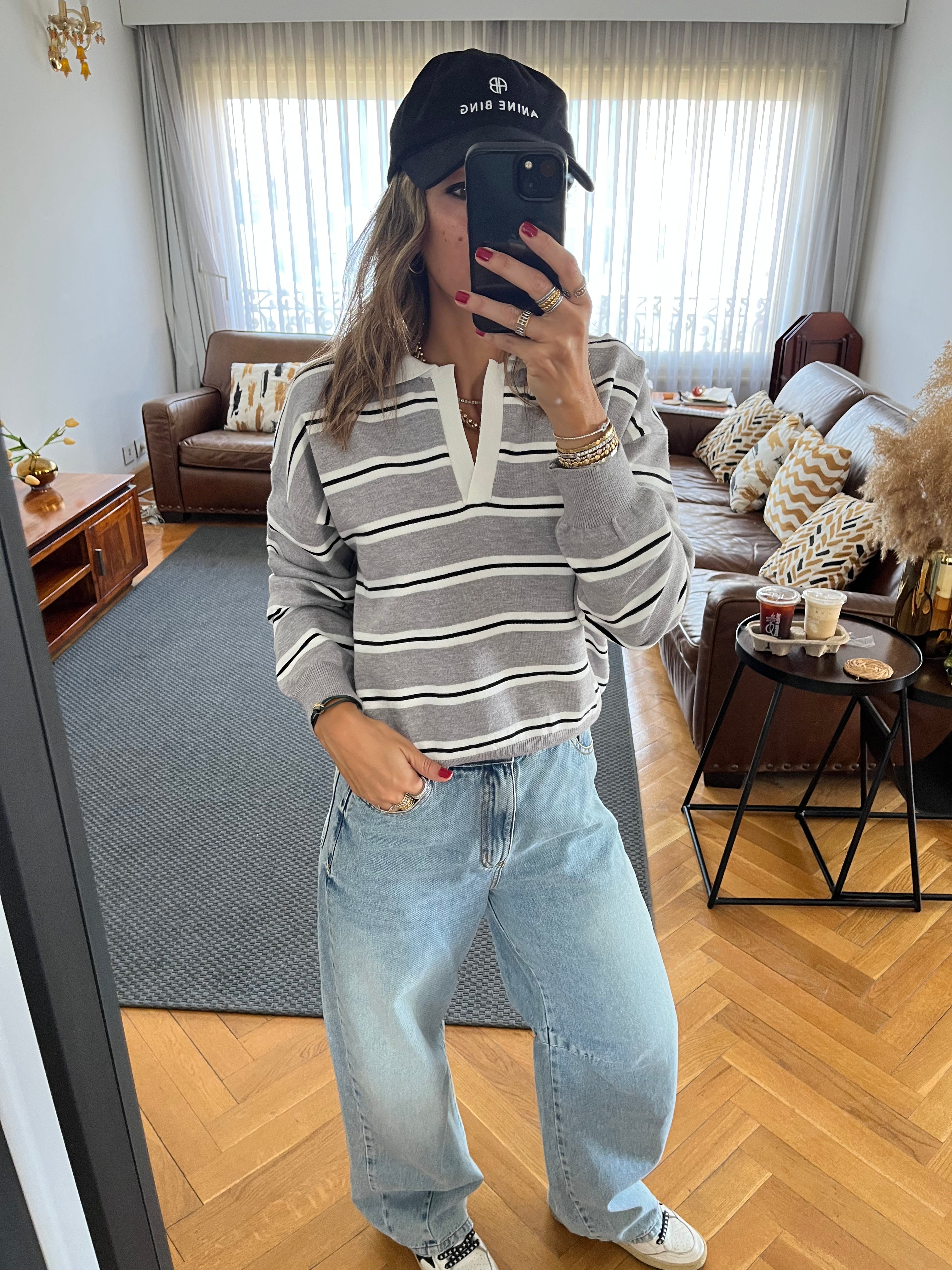 Grey Knit Rugby Shirt