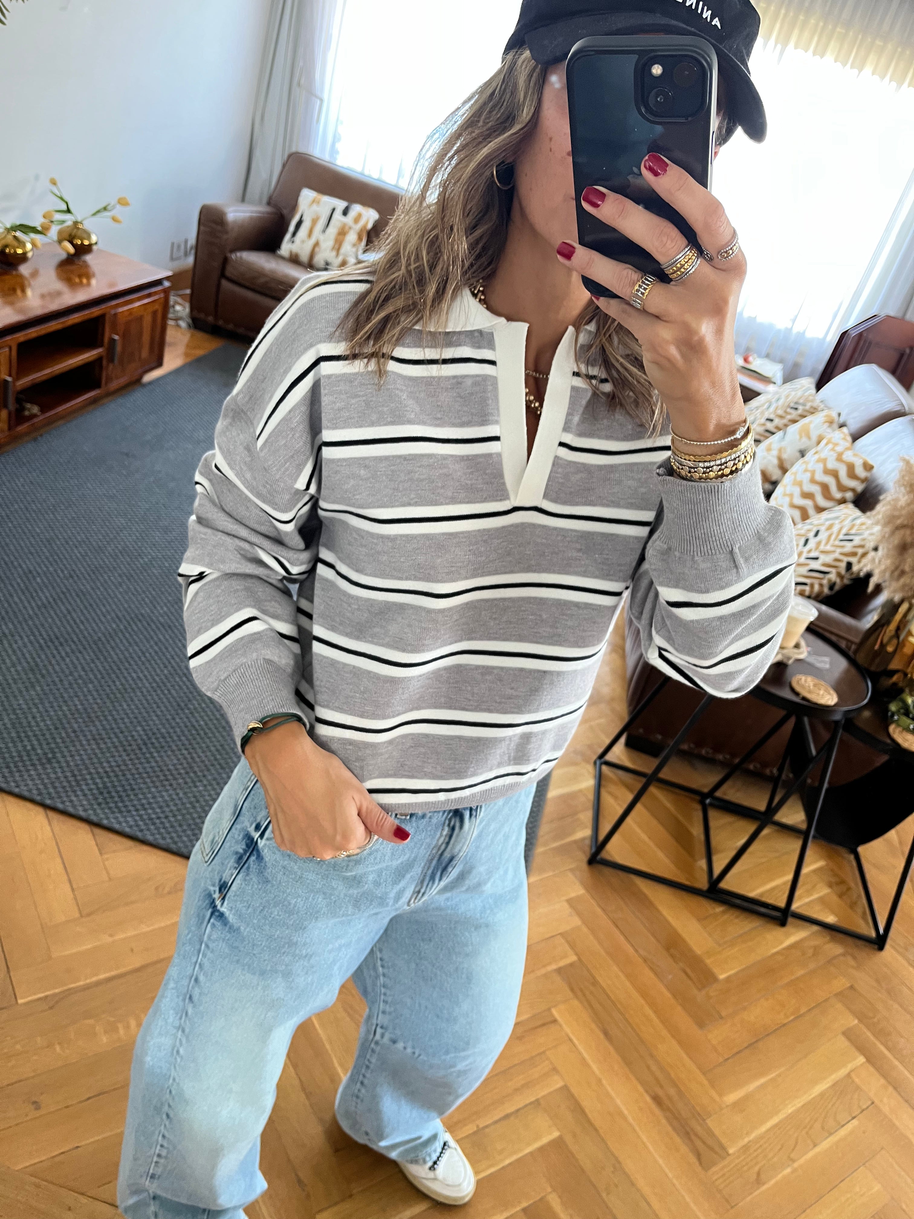 Grey Knit Rugby Shirt