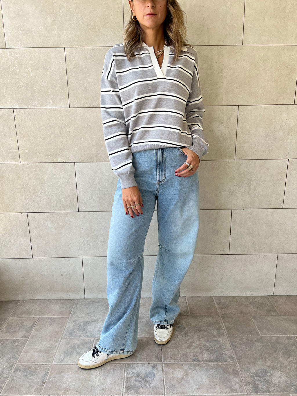 Grey Knit Rugby Shirt