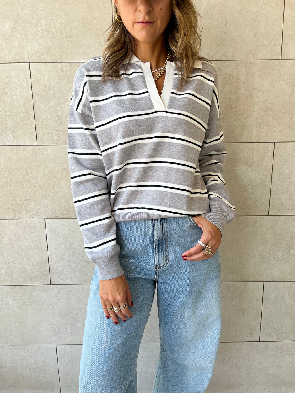 Grey Knit Rugby Shirt