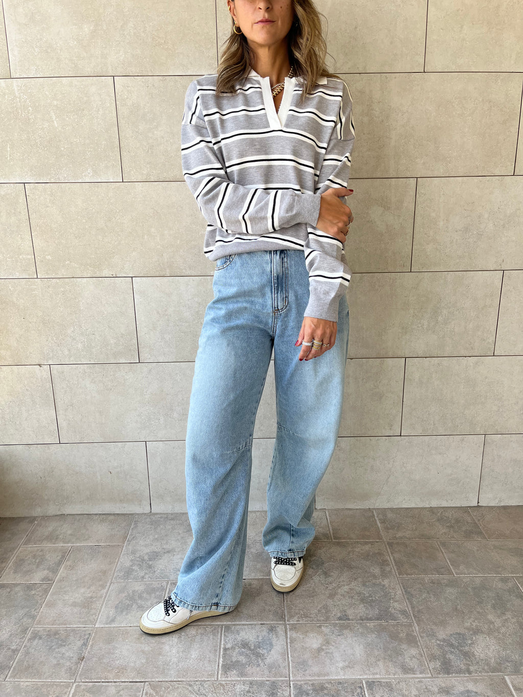 Grey Knit Rugby Shirt