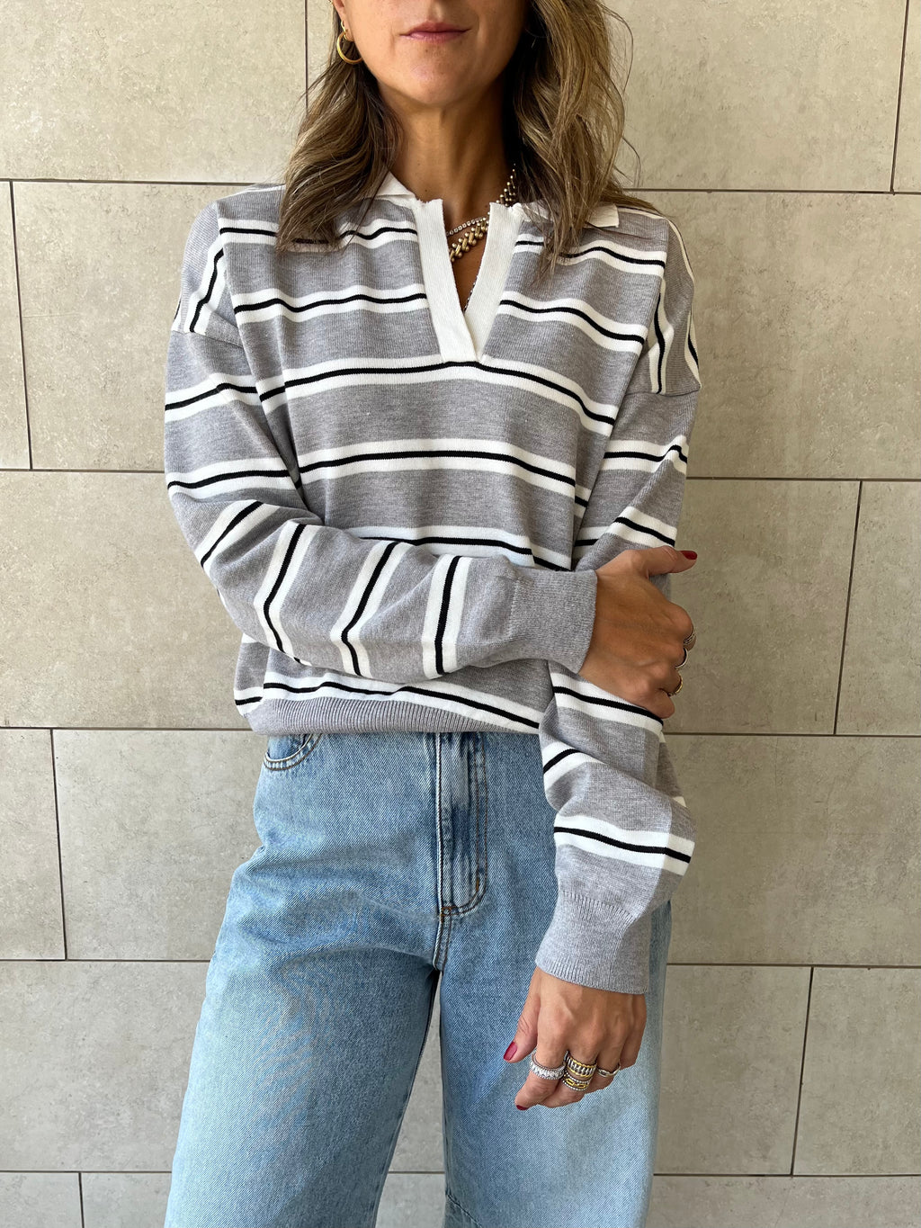 Grey Knit Rugby Shirt