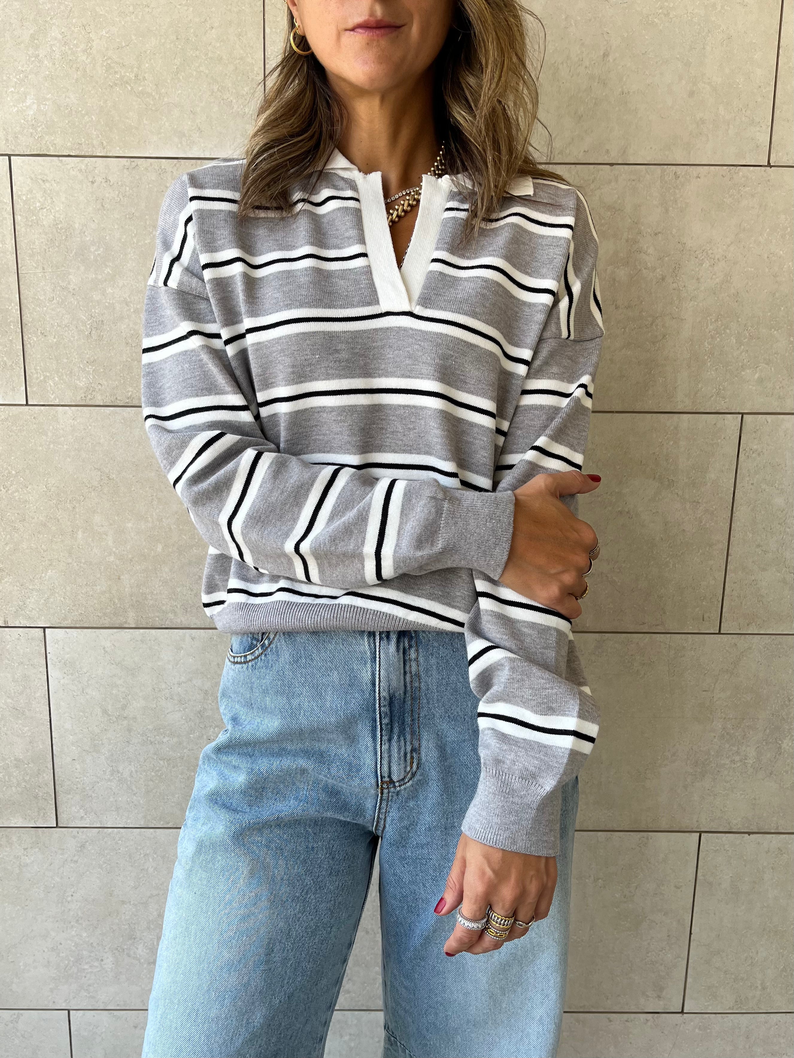 Grey Knit Rugby Shirt