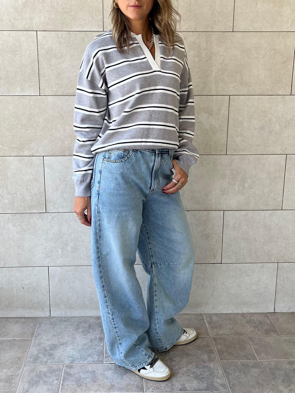 Grey Knit Rugby Shirt