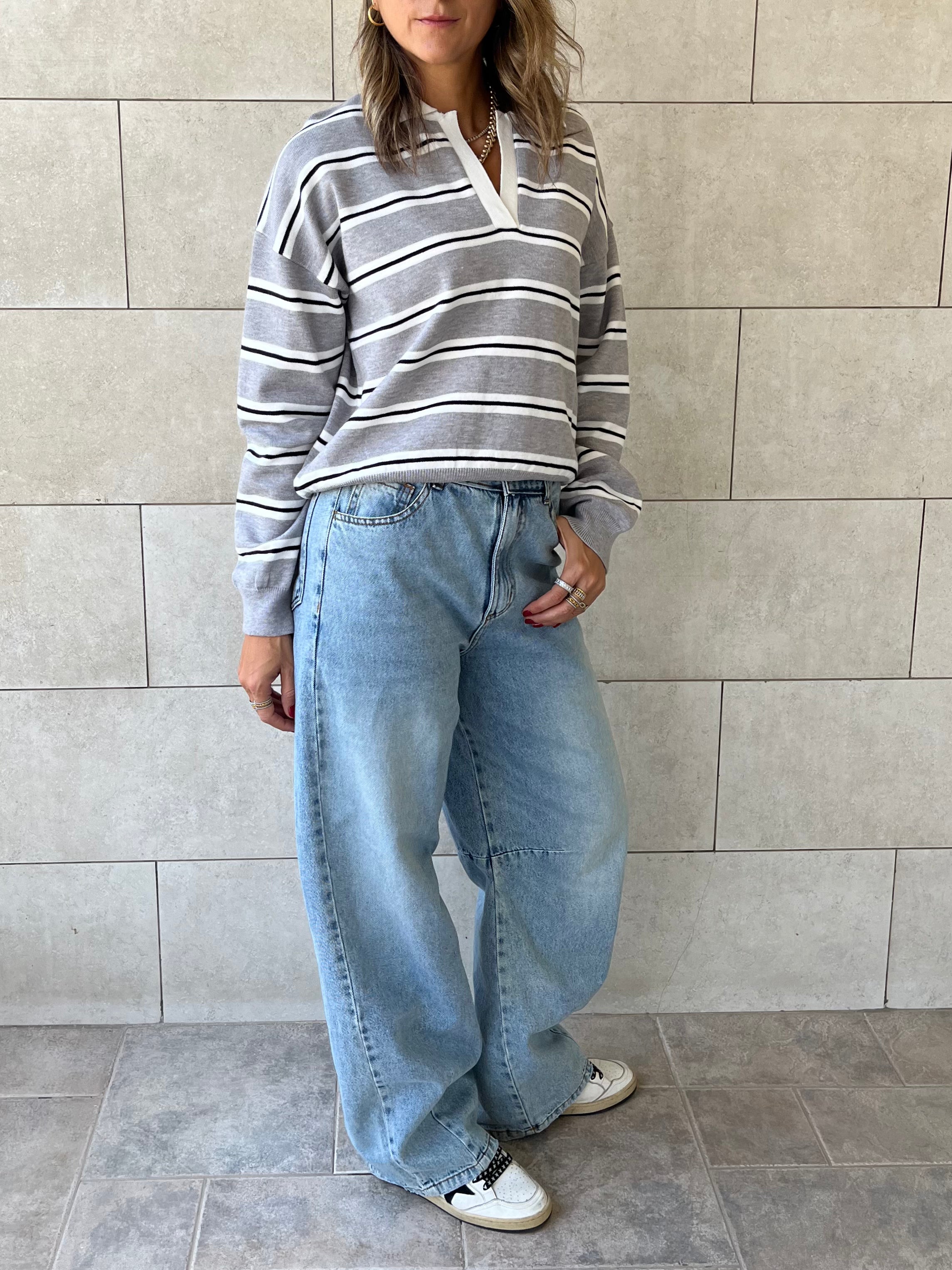 Grey Knit Rugby Shirt